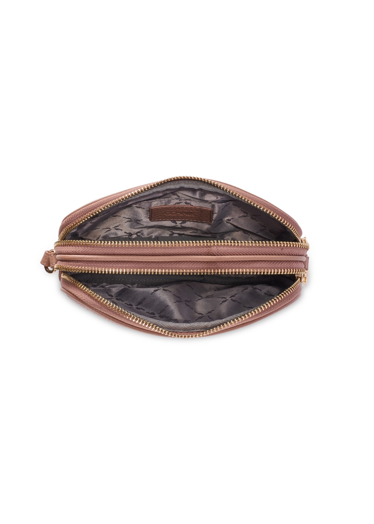 Malá ružová kožená dámska kabelka TORES-0466E-5D(W26) - pohľad na produkt zhora, na bielom pozadí.