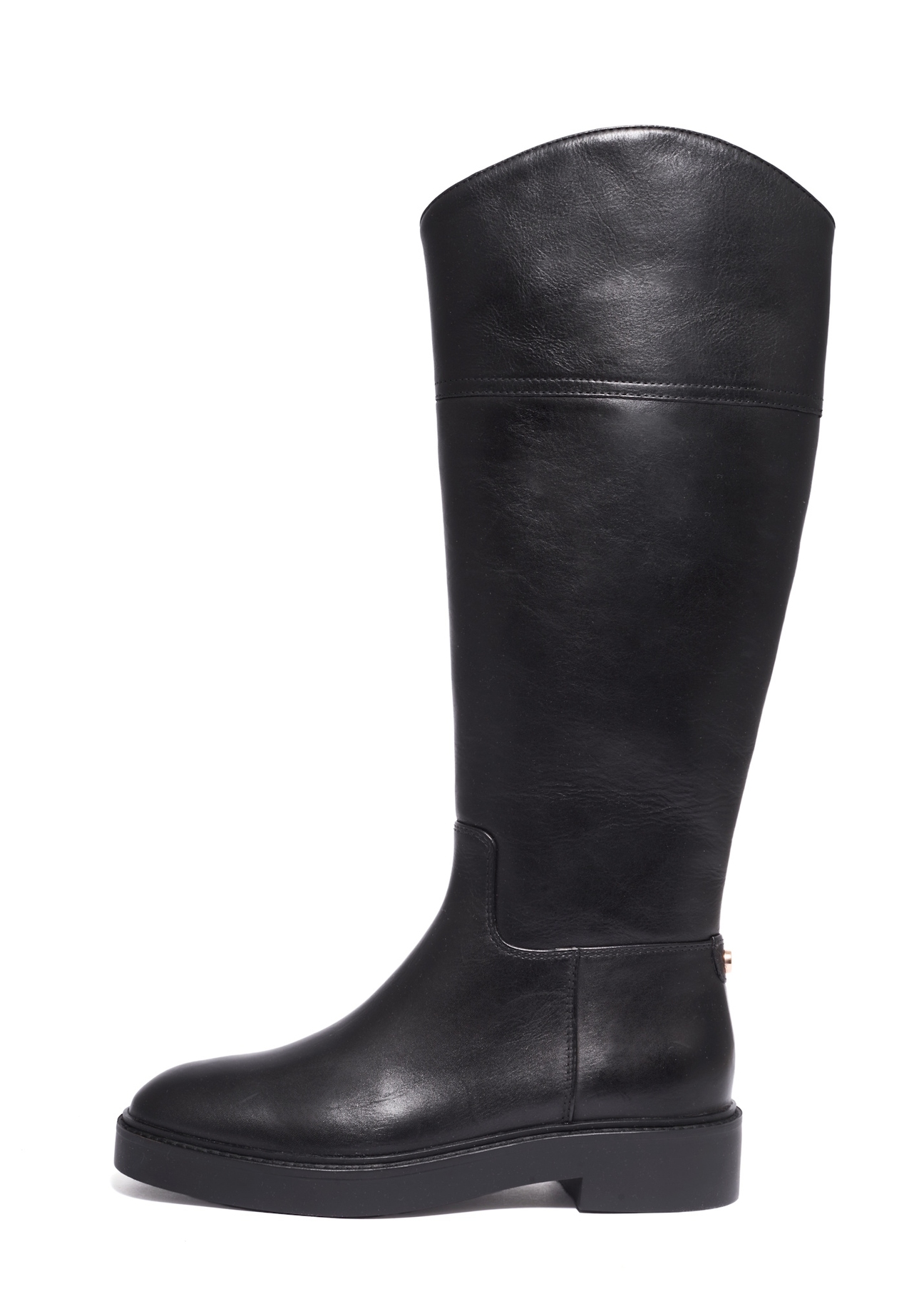 Čierne kožené dámske čižmy BUTYD-1288-99(Z26), bočný pohľad na produkt na bielom pozadí.