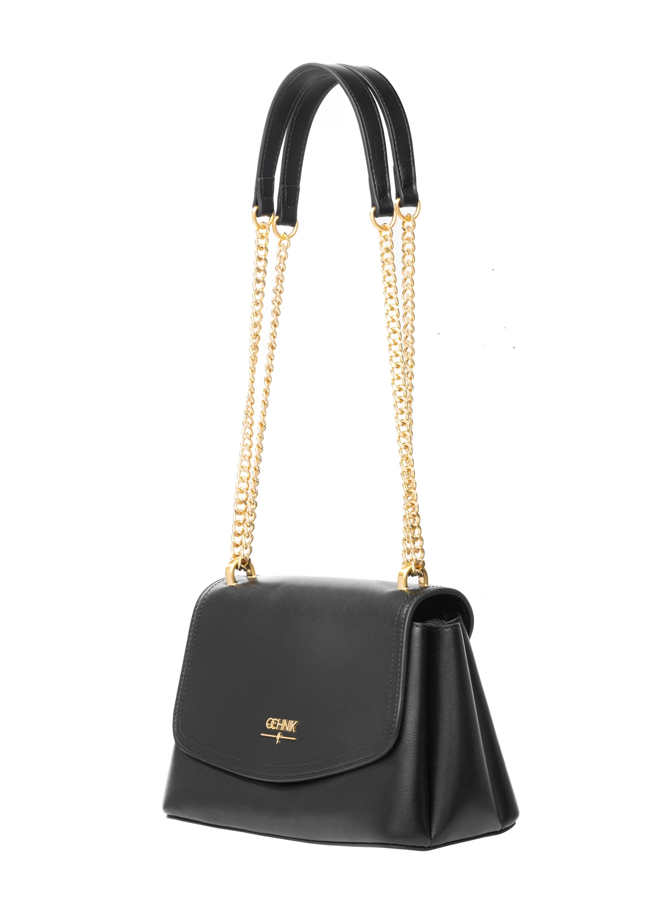 Čierna taška cez rameno na retiazke TOREC-1152-99(W26) - diagonálny pohľad na produkt, na bielom pozadí.