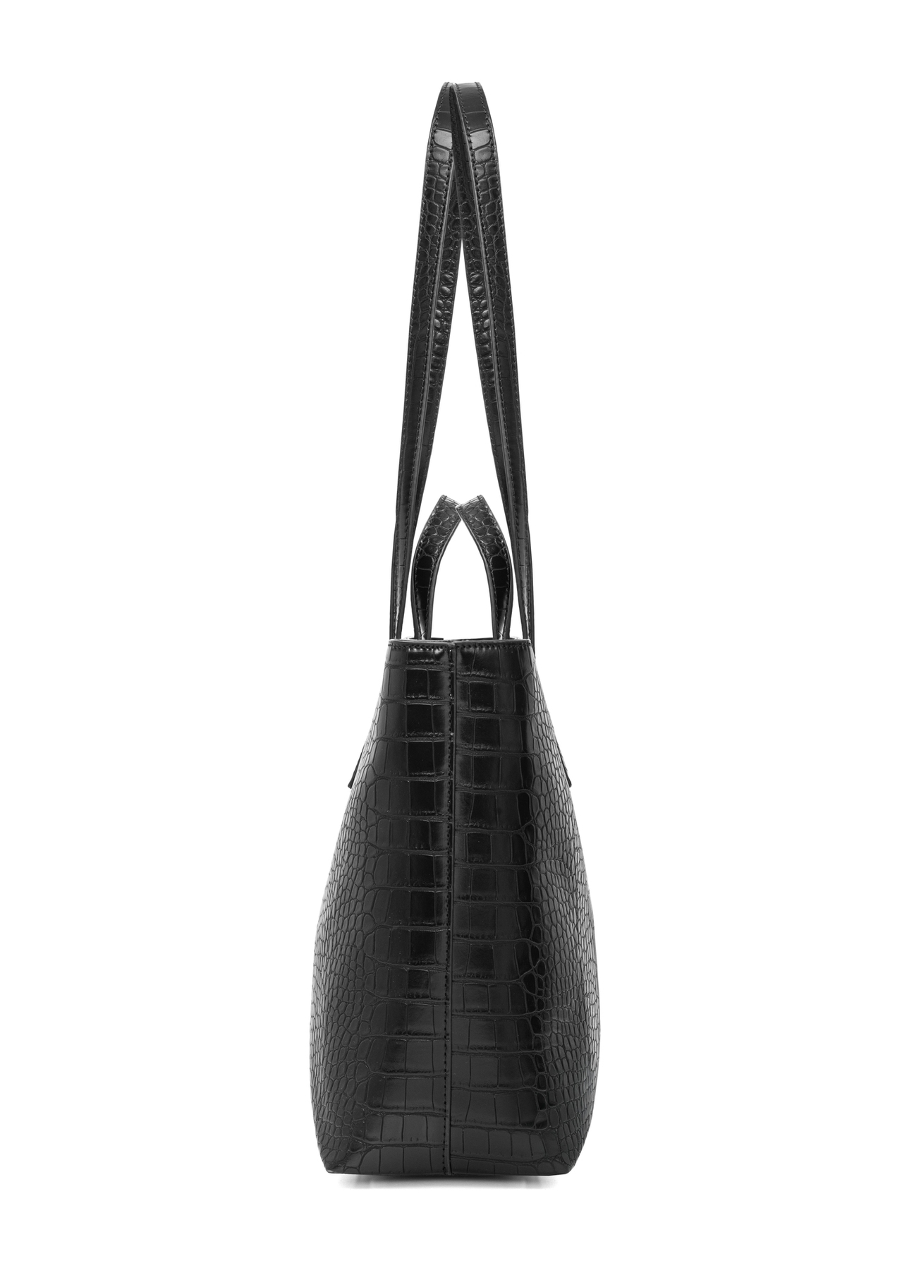 Čierna dámska nákupná kabelka TOREC-1204-9G(W26), bočný pohľad na produkt na bielom pozadí.