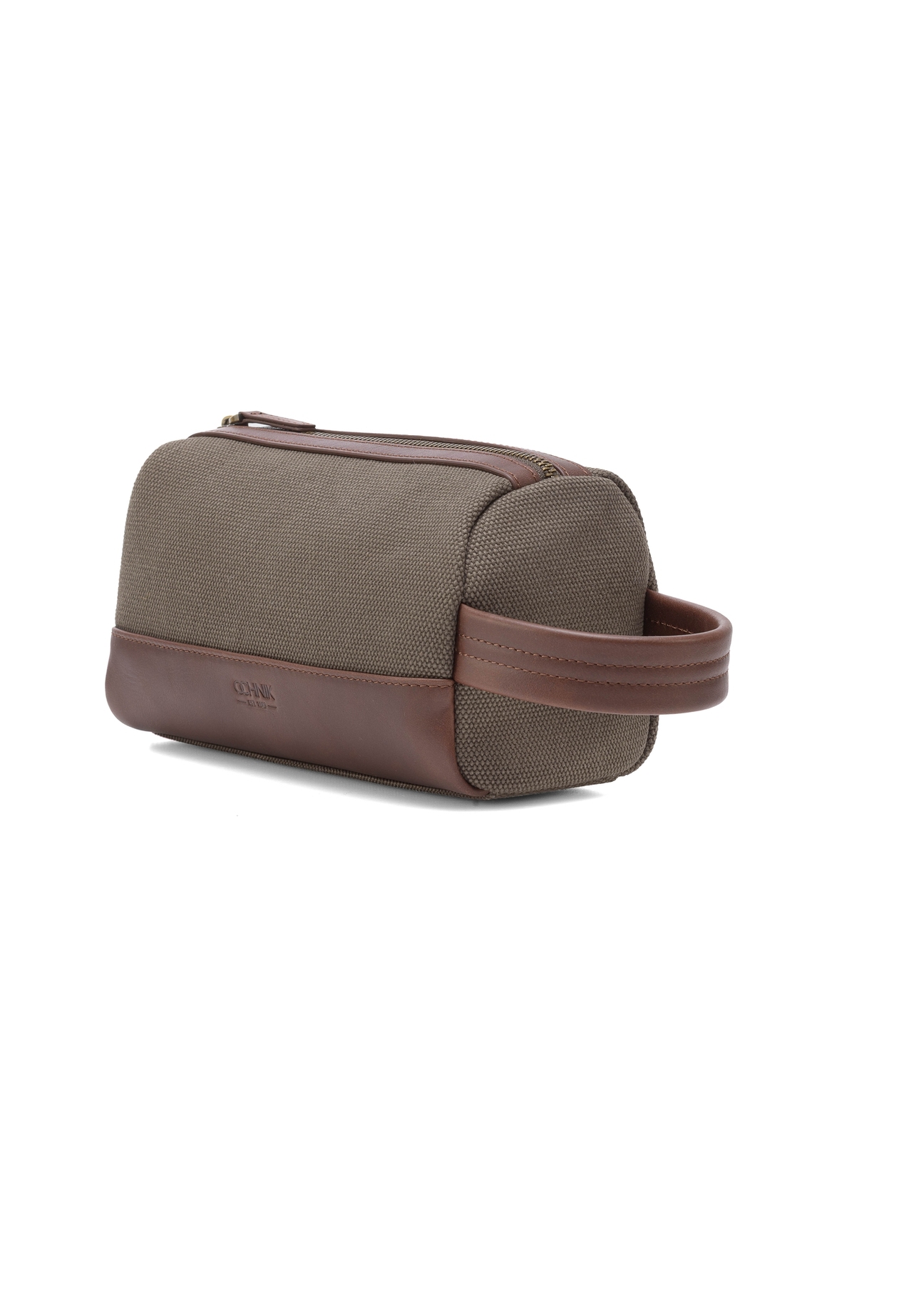 Pánska khaki kozmetická taška TORMN-0373-55(Z25), diagonálny pohľad na produkt na bielom pozadí.