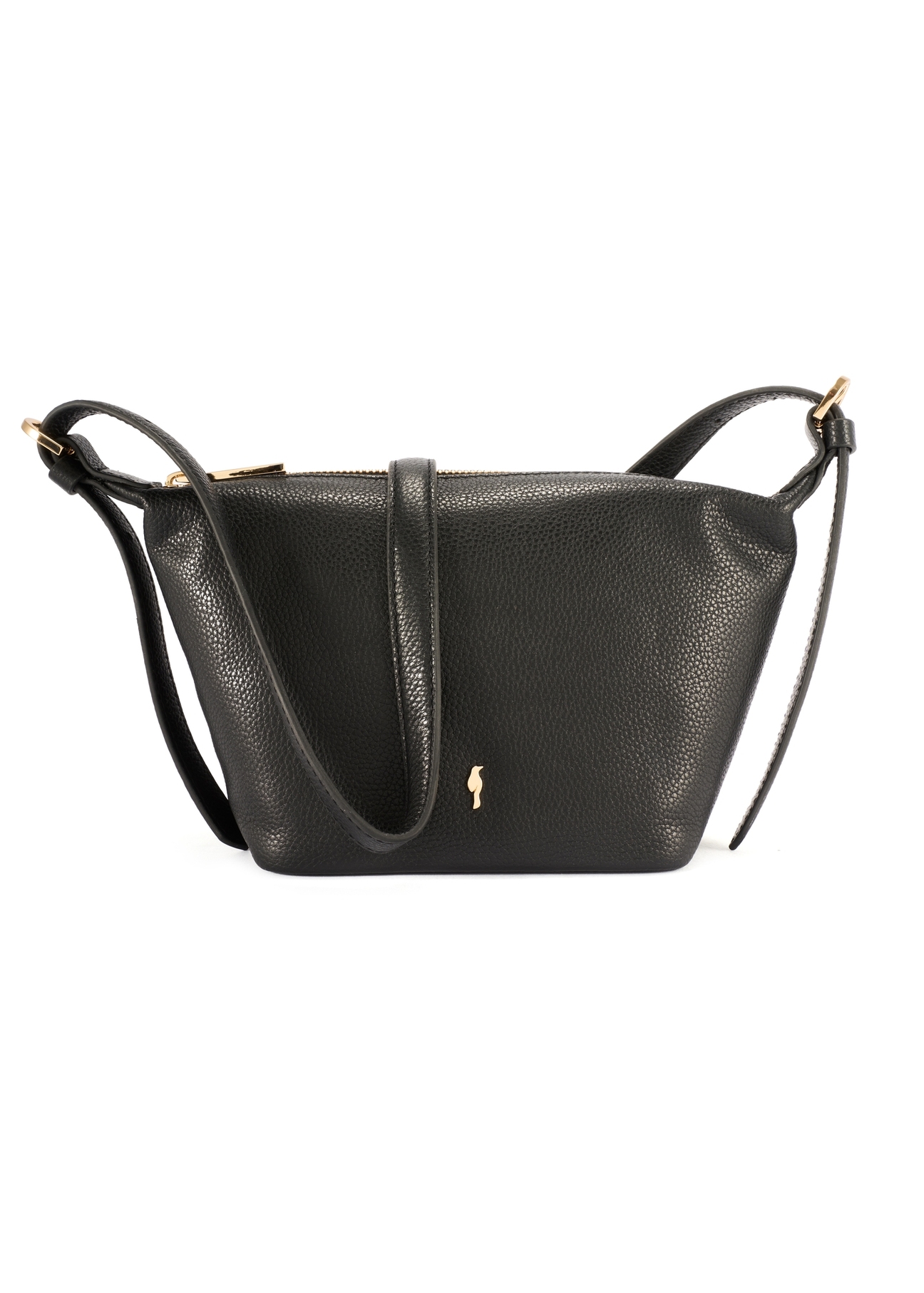 Malá čierna kabelka z pravej kože TORES-1267-9I(W26), pohľad na produkt spredu na bielom podklade.