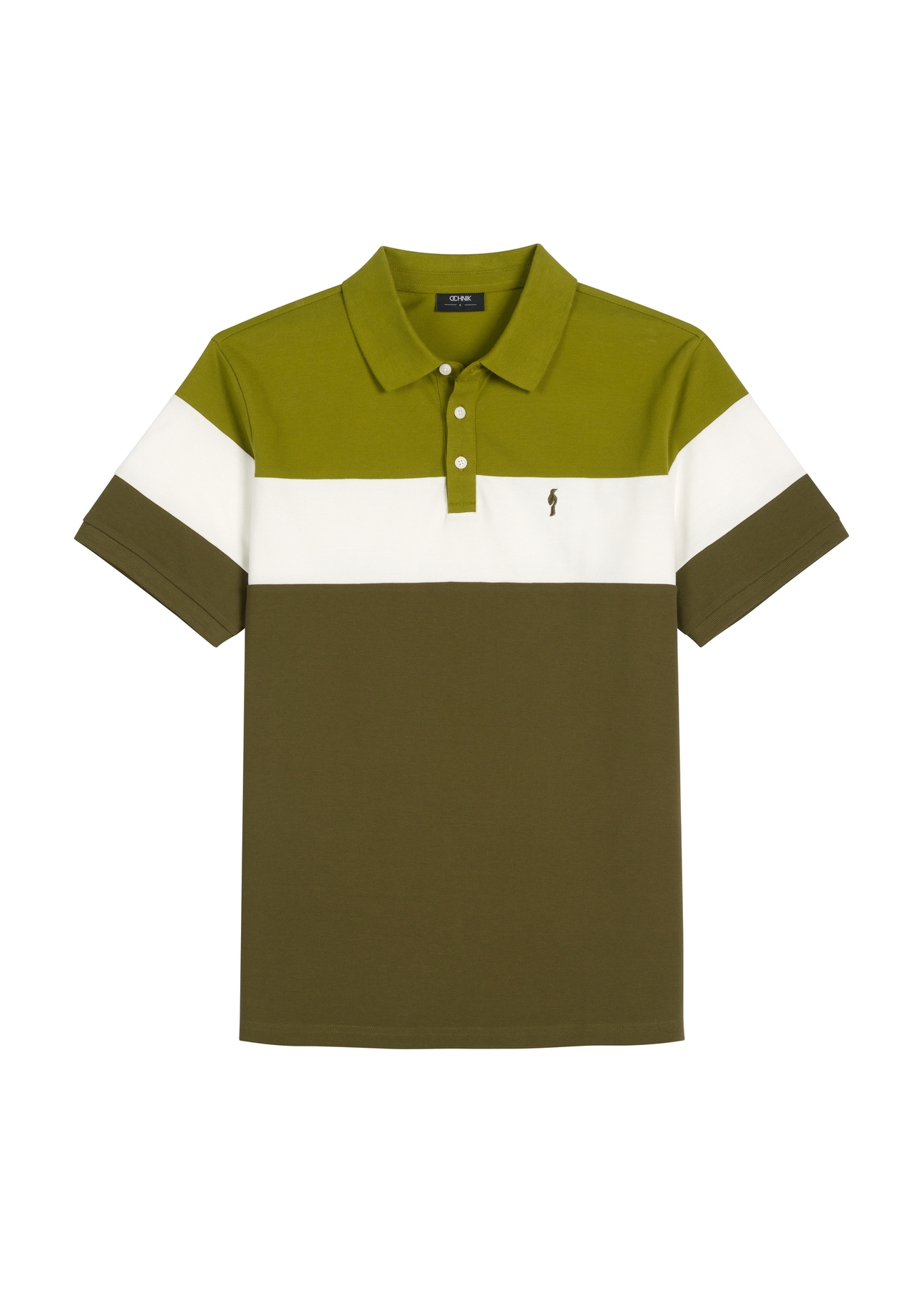 Pánske zelené bavlnené polo tričko POLMT-0087-8E(W26) - pohľad spredu na produkt, na bielom pozadí.