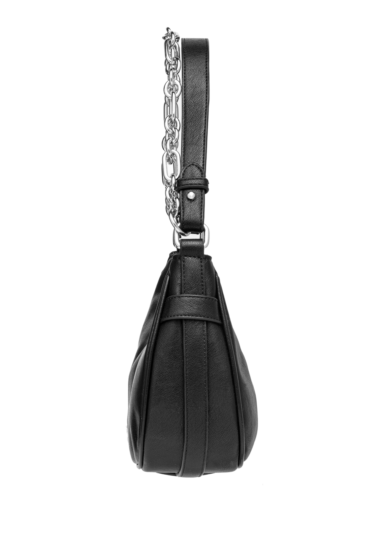Čierna dámska kabelka hobo s ozdobnými šperkami TOREC-1326-99(Z26), bočný pohľad na produkt na bielom pozadí.