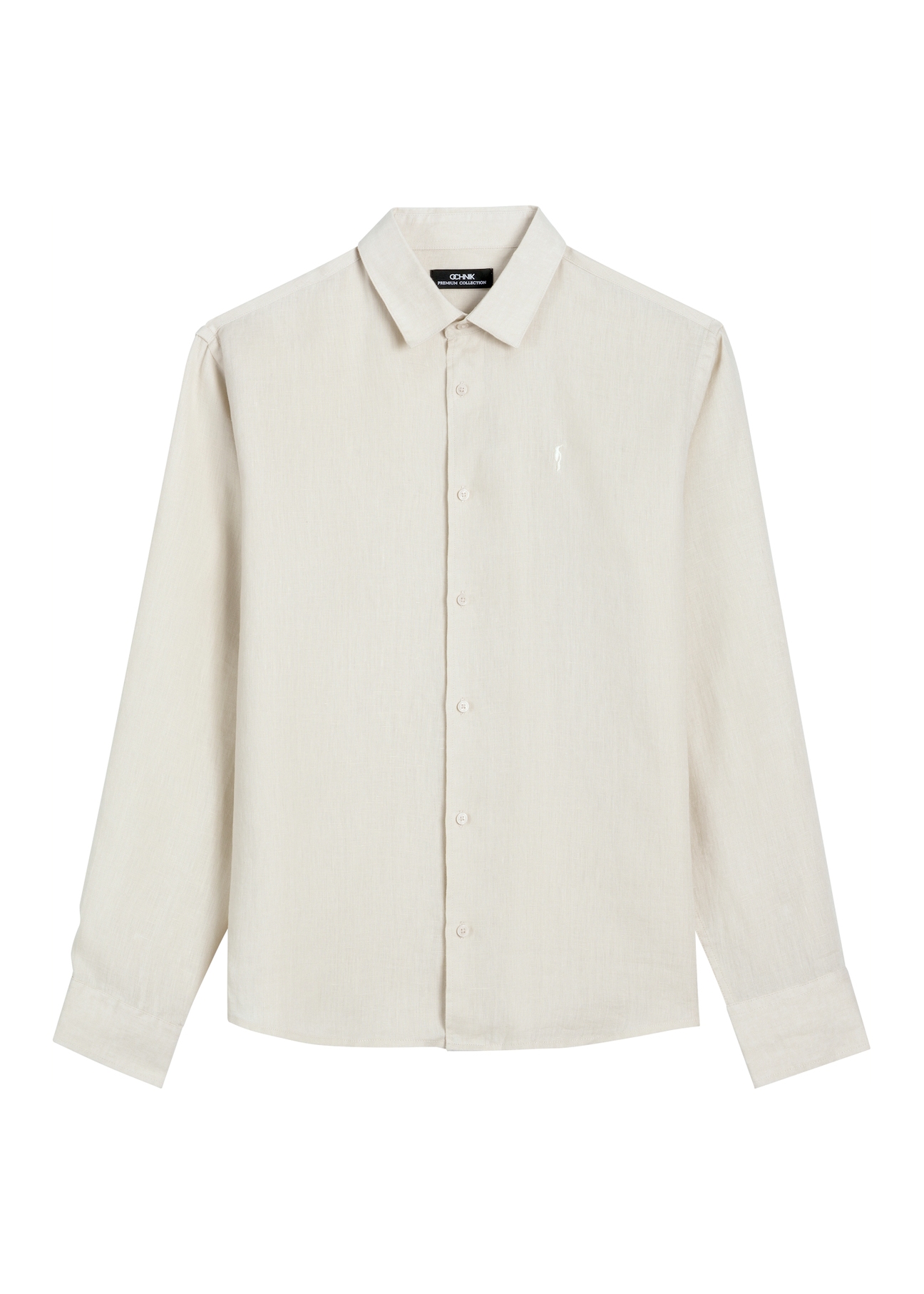 Pánska béžová ľanová košeľa KOSMT-0321A-1A(W26)