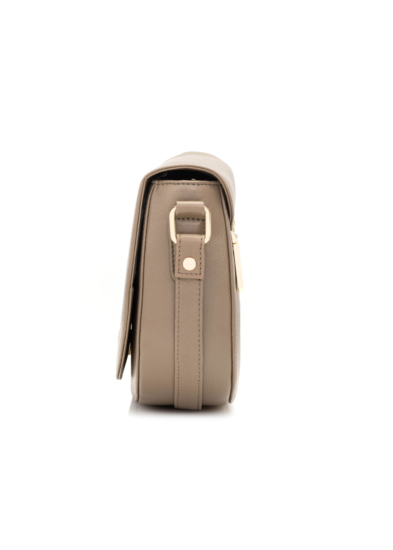 Tmavobéžová kožená polkruhová taška cez rameno TORES-0972F-1K(W26) - bočný pohľad na produkt na bielom pozadí.