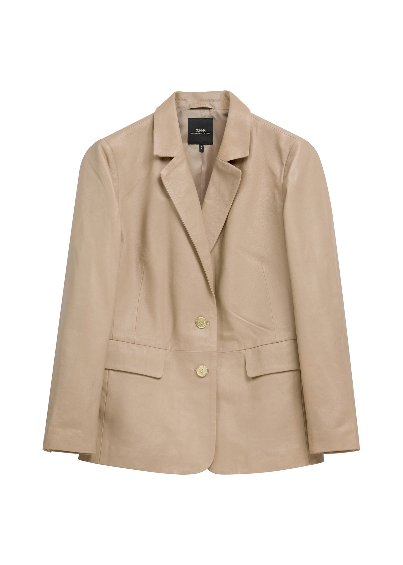 Bežová kožená dámska bunda PLUS SIZE KURDS-0645L-1B(W26)