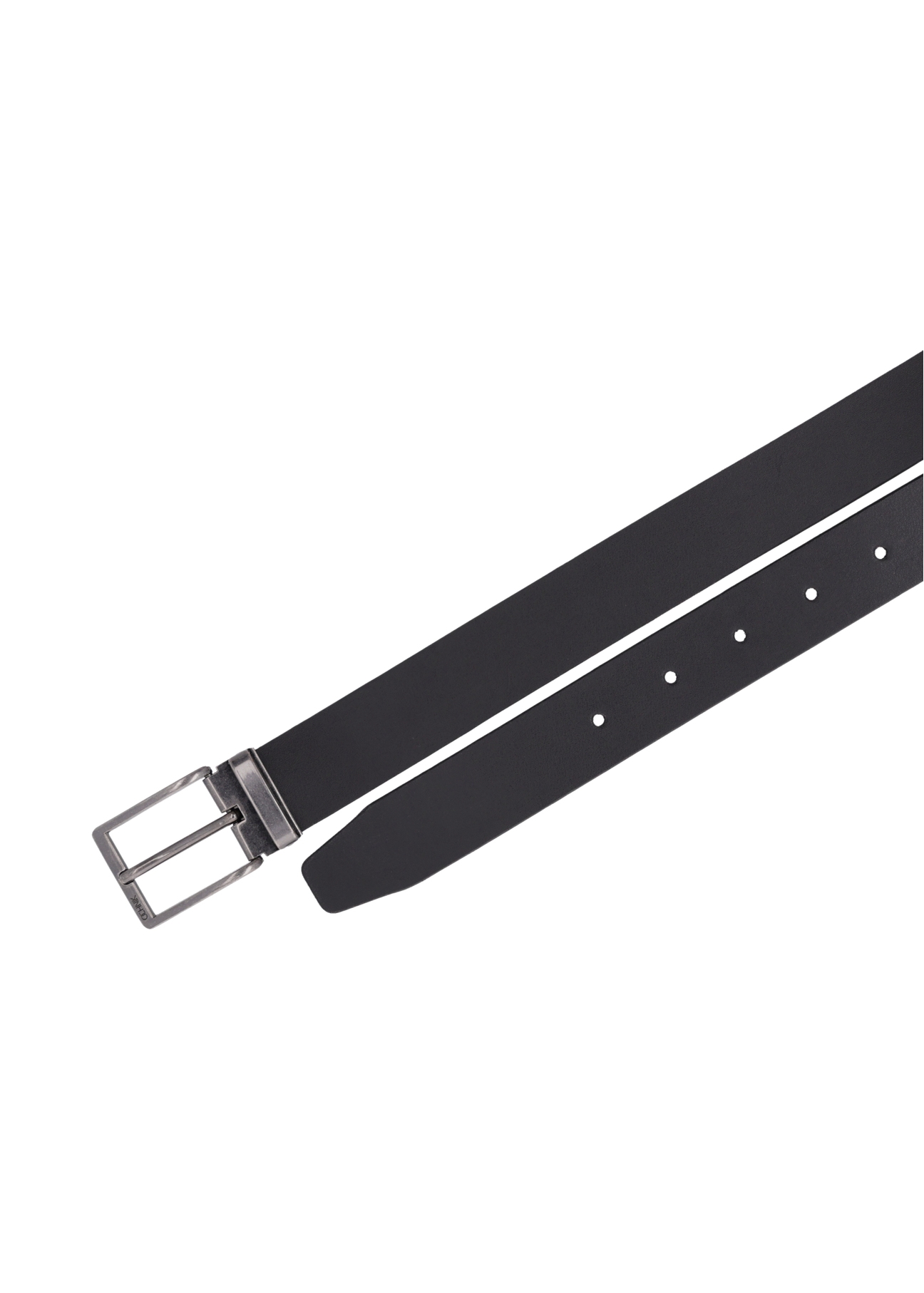 Pánsky čierny kožený opasok PASMS-0289-99(Z26), pohľad zhora na produkt na bielom pozadí.