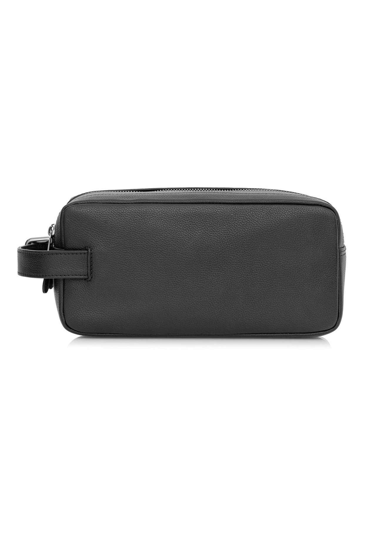 Čierna kožená pánska kozmetická taška TORMS-0412R-9I(W26), pohľad zozadu na produkt na bielom pozadí.