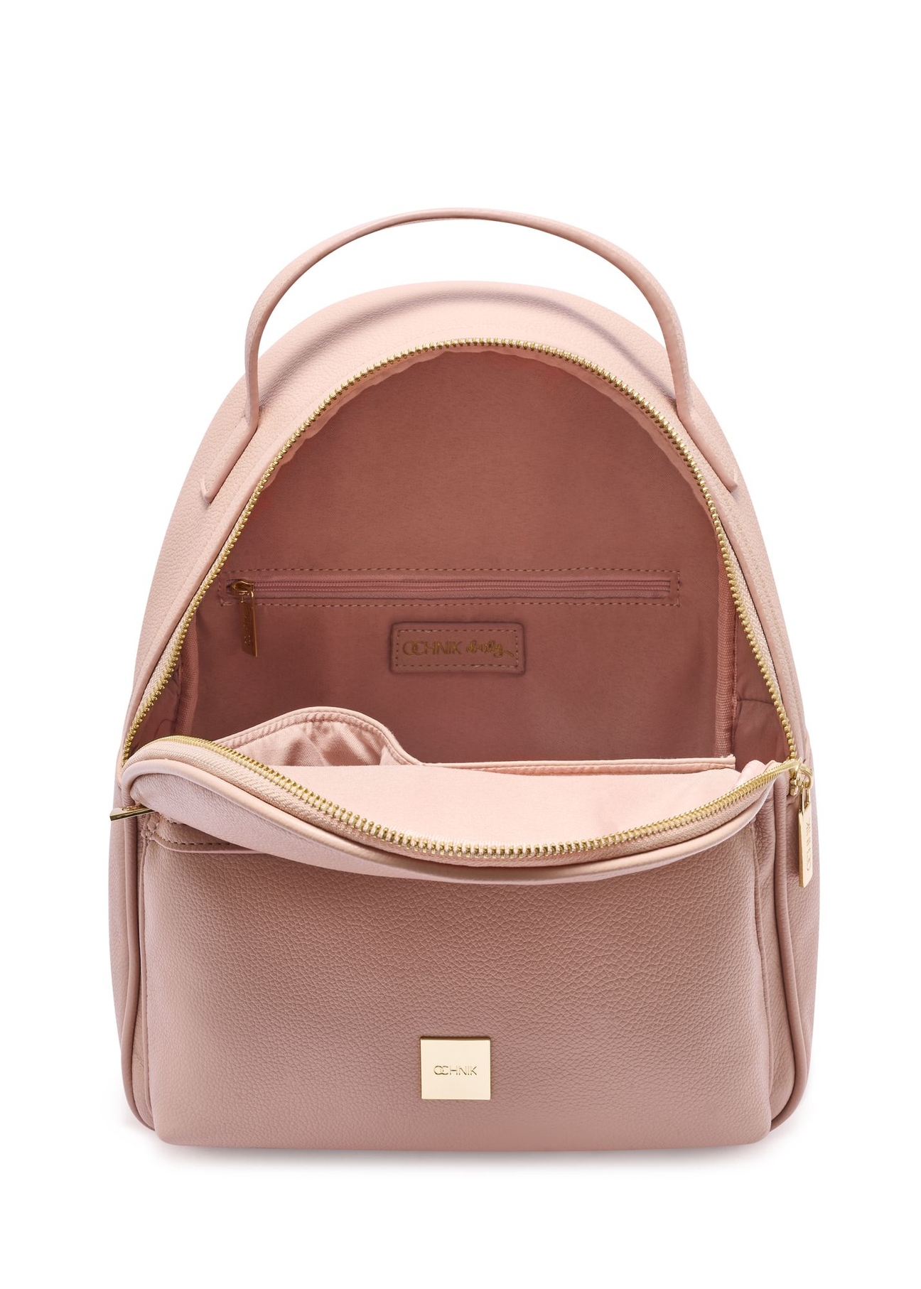 Ružový dámsky stredne veľký batoh TOREC-0920-5A(W26) - pohľad na produkt spredu, na bielom pozadí.
