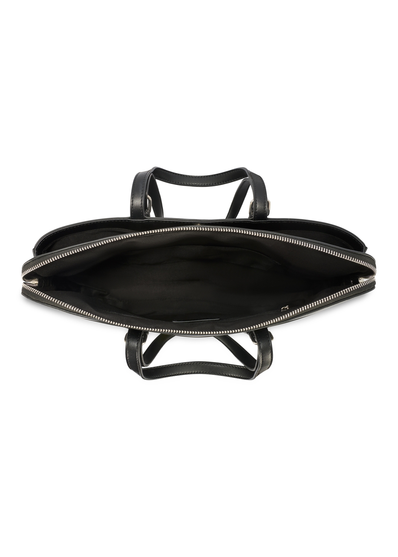 Čierna dámska taška na notebook TOREC-1108-99(Z25), pohľad na produkt zvnútra na bielom pozadí.