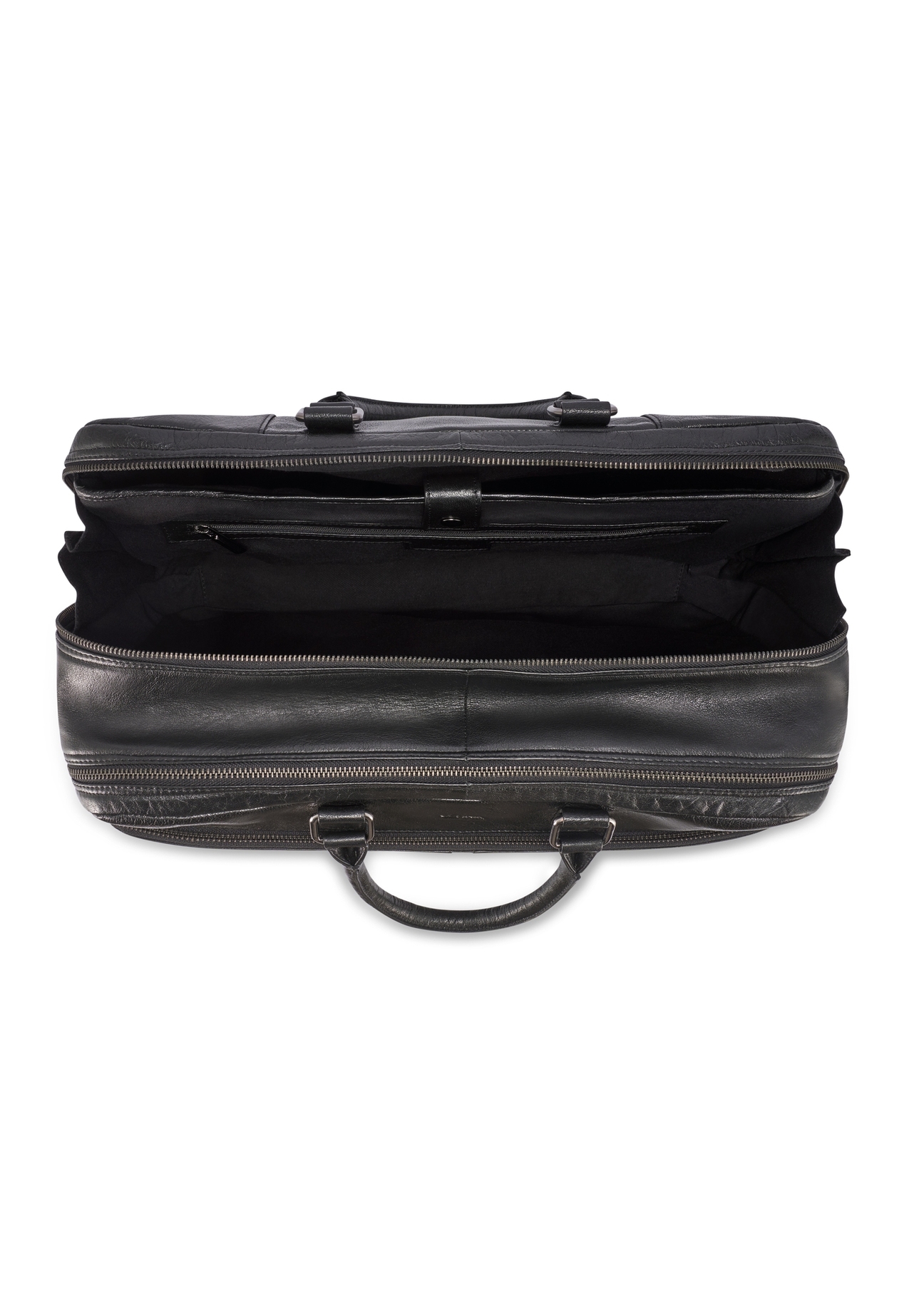 Čierna veľká kožená pánska taška TORMS-0489-99(W26) - pohľad na produkt zhora, na bielom pozadí.