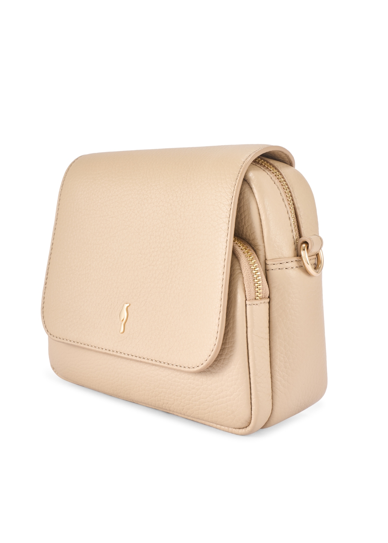 Dámska kožená kabelka cez rameno béžovej farby TORES-0958E-1B(W26) - diagonálny pohľad na produkt, na bielom pozadí.