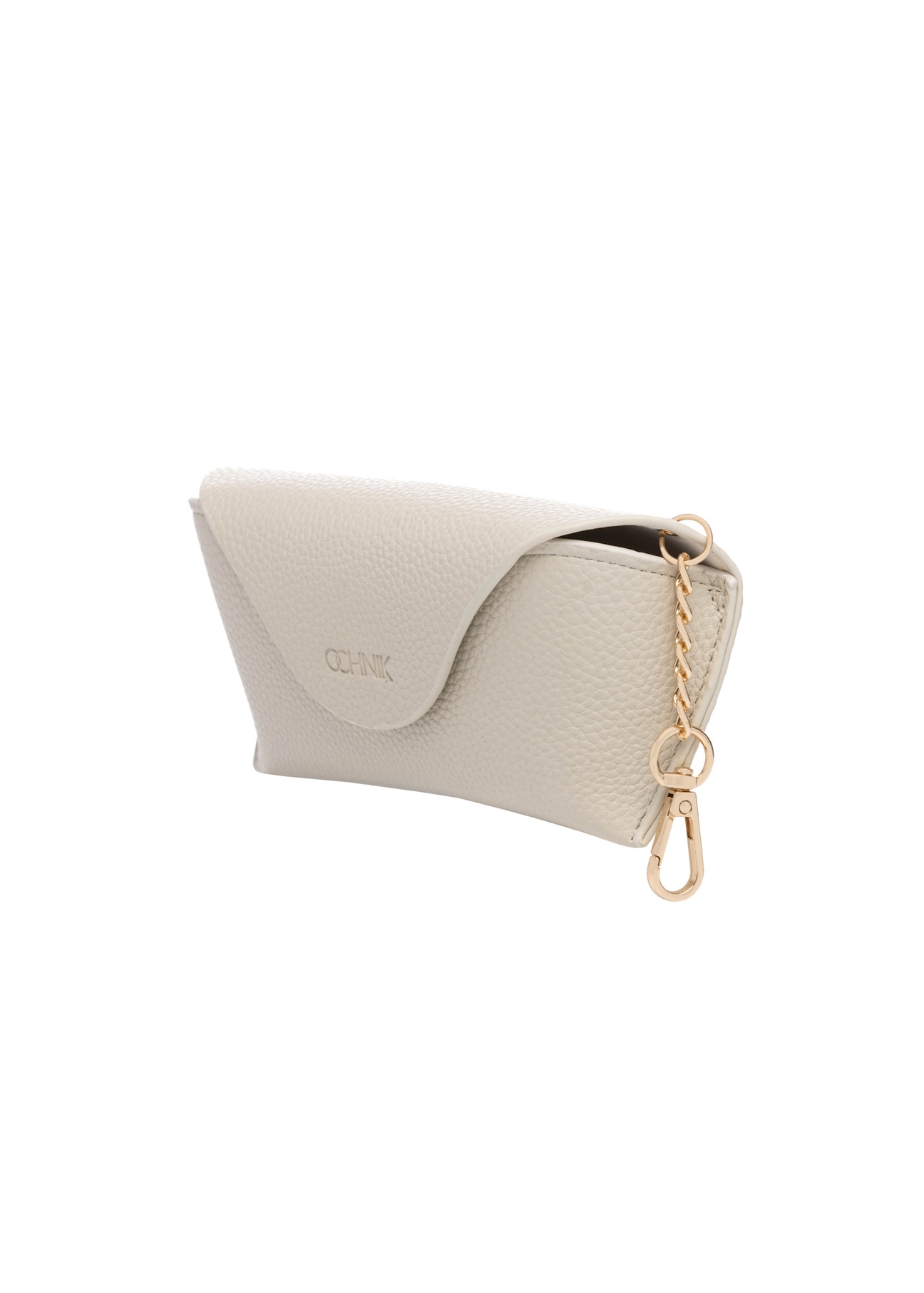 Púzdro na okuliare v krémovej farbe POREC-0435-0B(W26), diagonálny pohľad na produkt na bielom pozadí.