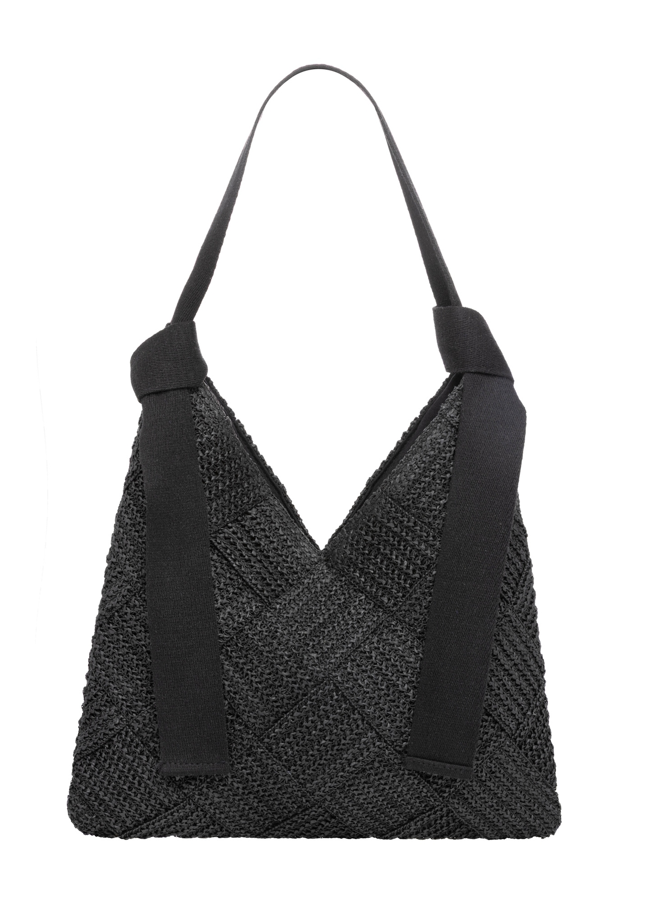 Čierna dámska kabelka z prírodného vlákna TOREC-1039-99(W26), pohľad spredu na bielom pozadí.