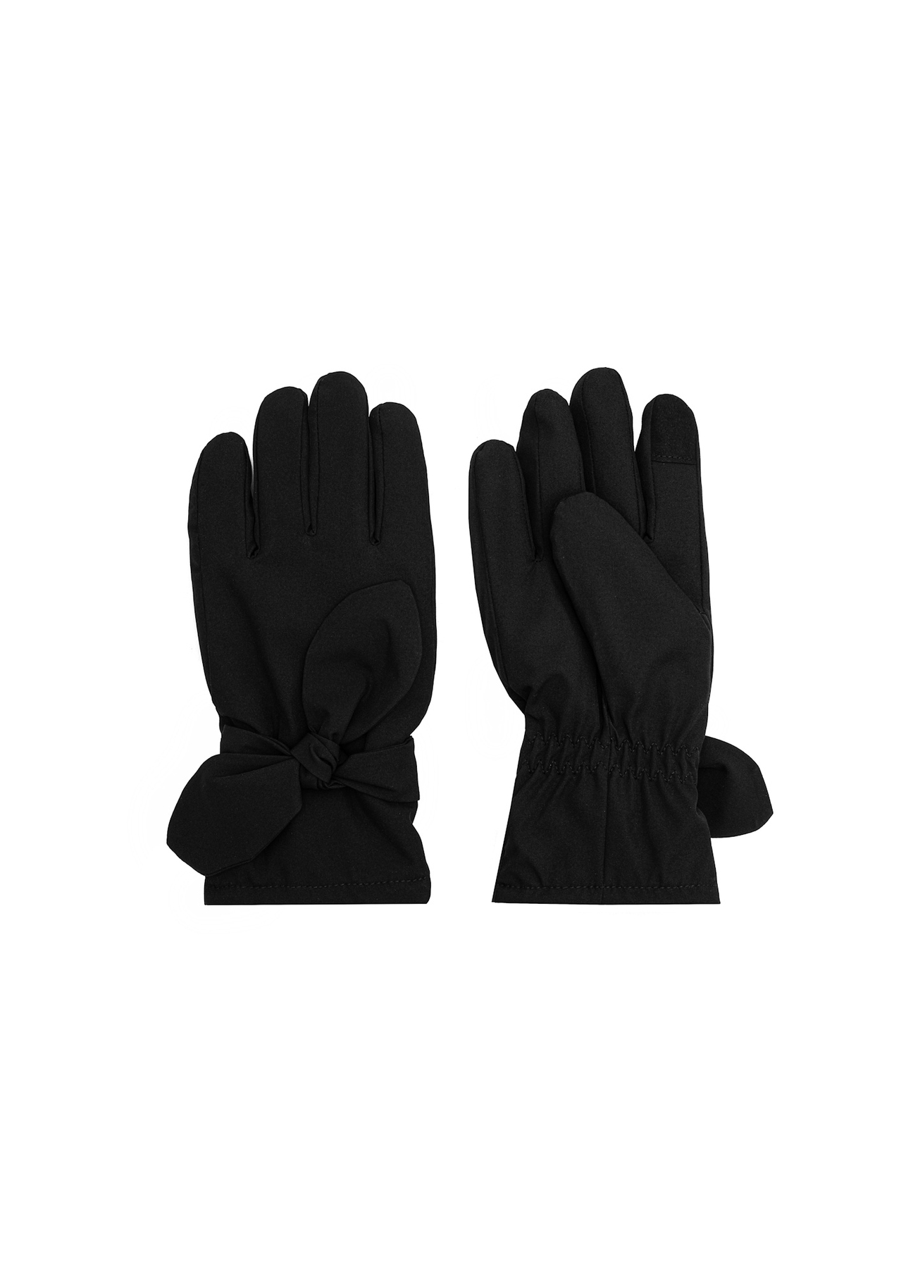 Čierne dámske zimné rukavice REKDT-0035-99(Z25) - pohľad na produkt zhora na bielom pozadí.