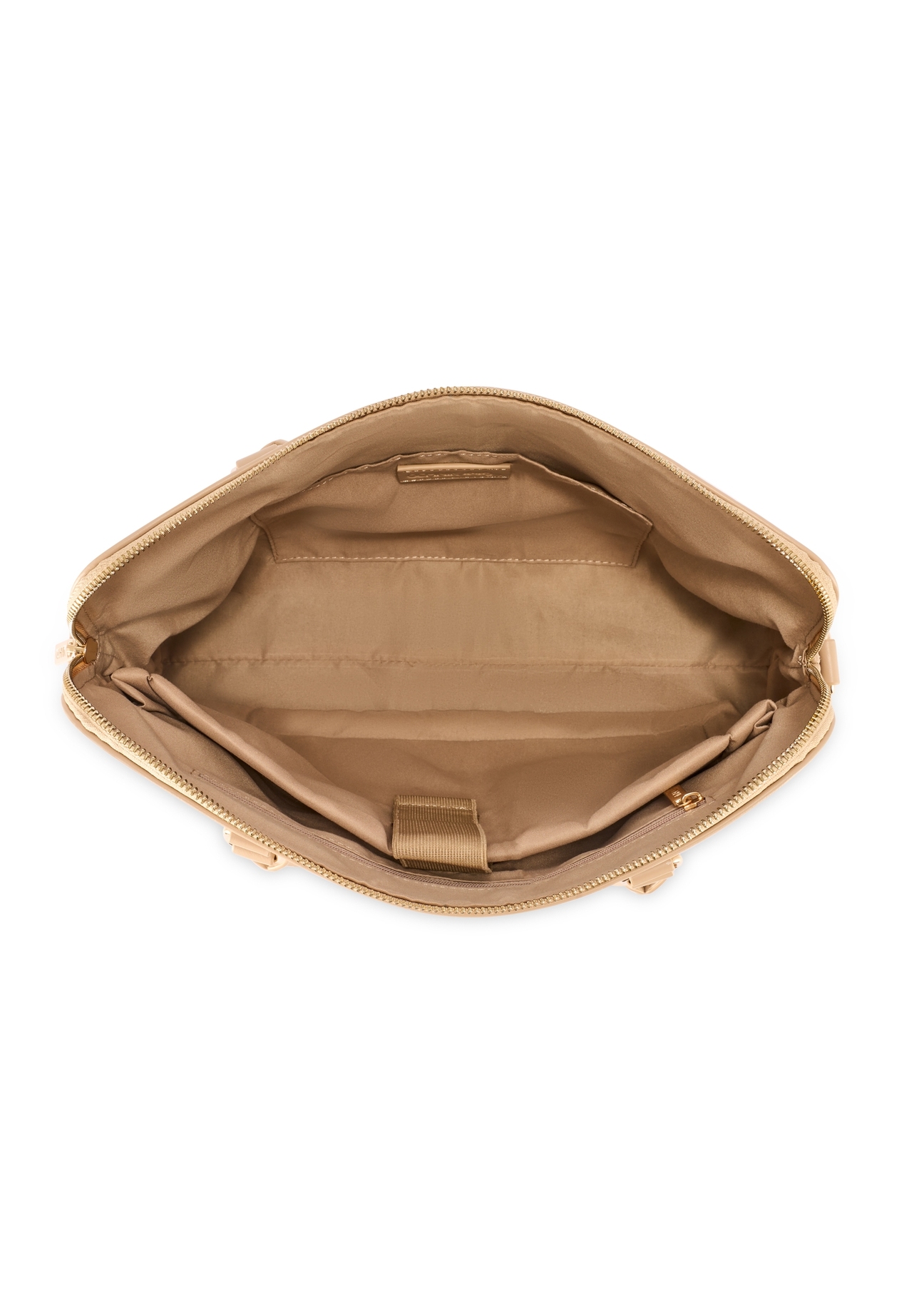 Béžová dámska taška na notebook TOREC-1130-1A(W26), pohľad na produkt zvnútra na bielom pozadí.