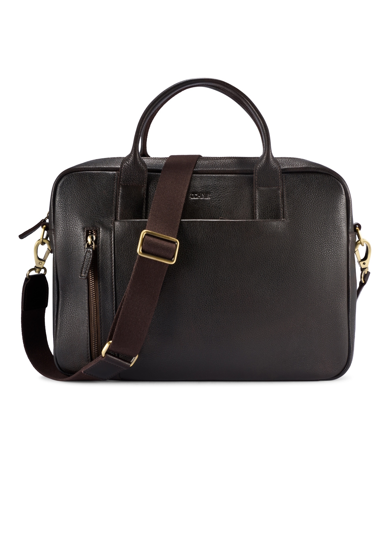 Hnedá pánska kožená taška TORMS-0504-1I(W26), pohľad spredu na bielom pozadí.