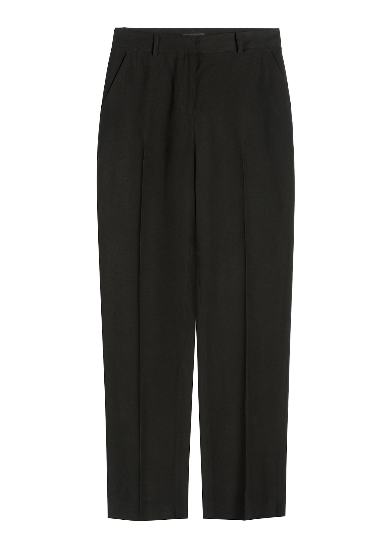 Čierne elegantné dámske nohavice SPODT-0106A-99(W26), pohľad spredu na bielom pozadí.