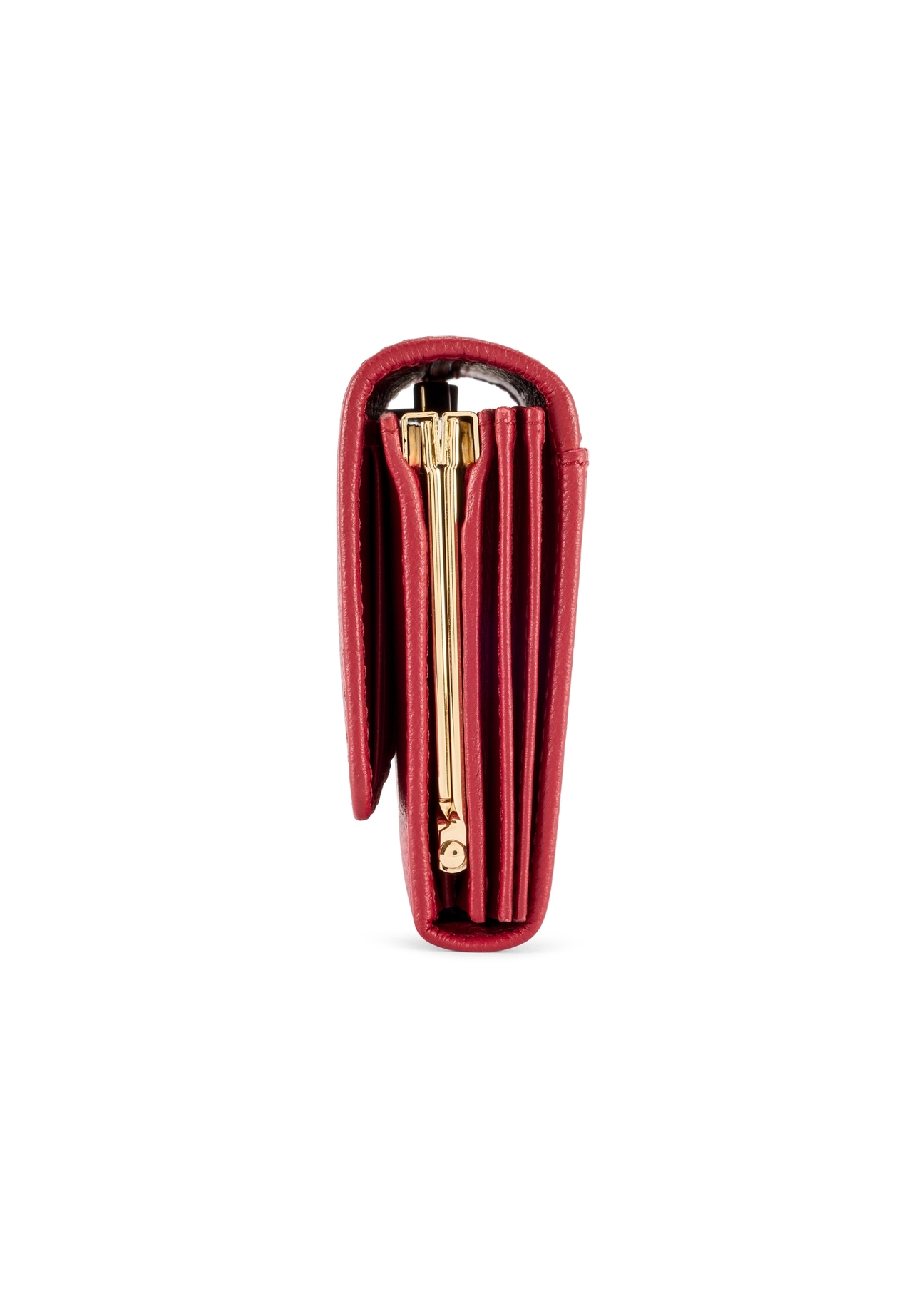 Veľká kožená dámska peňaženka červenej farby PORES-0991-4C(W26), pohľad na produkt zboku na bielom pozadí.