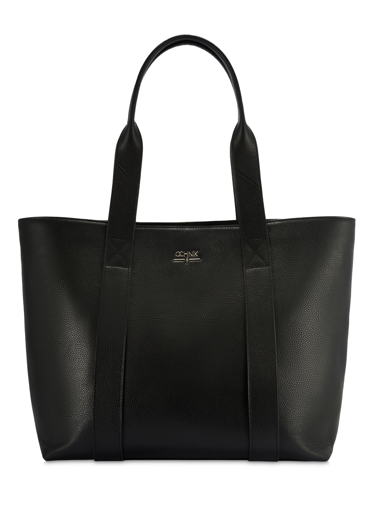 Čierna elegantná dámska nákupná taška TORES-1200-99(Z25), pohľad na produkt spredu na bielom pozadí.