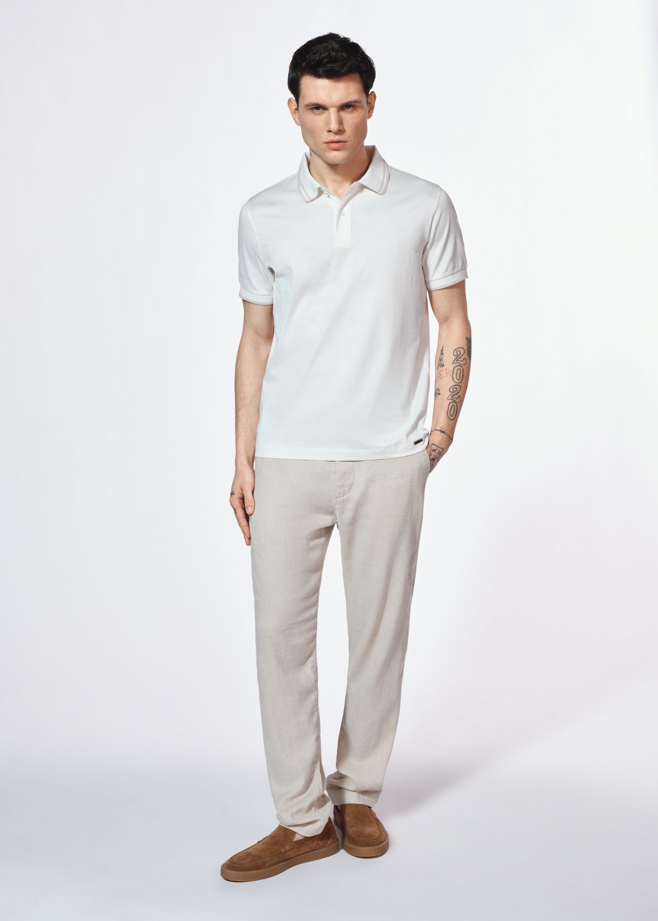 Biele bavlnené polo tričko POLMT-0077-12(W25)