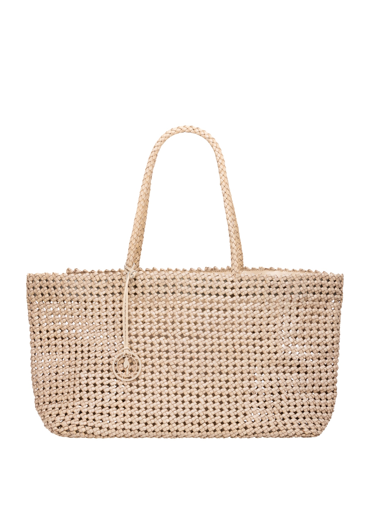 Béžová kožená tkaná kabelka TORES-1300-0C(W26), pohľad spredu na bielom pozadí.