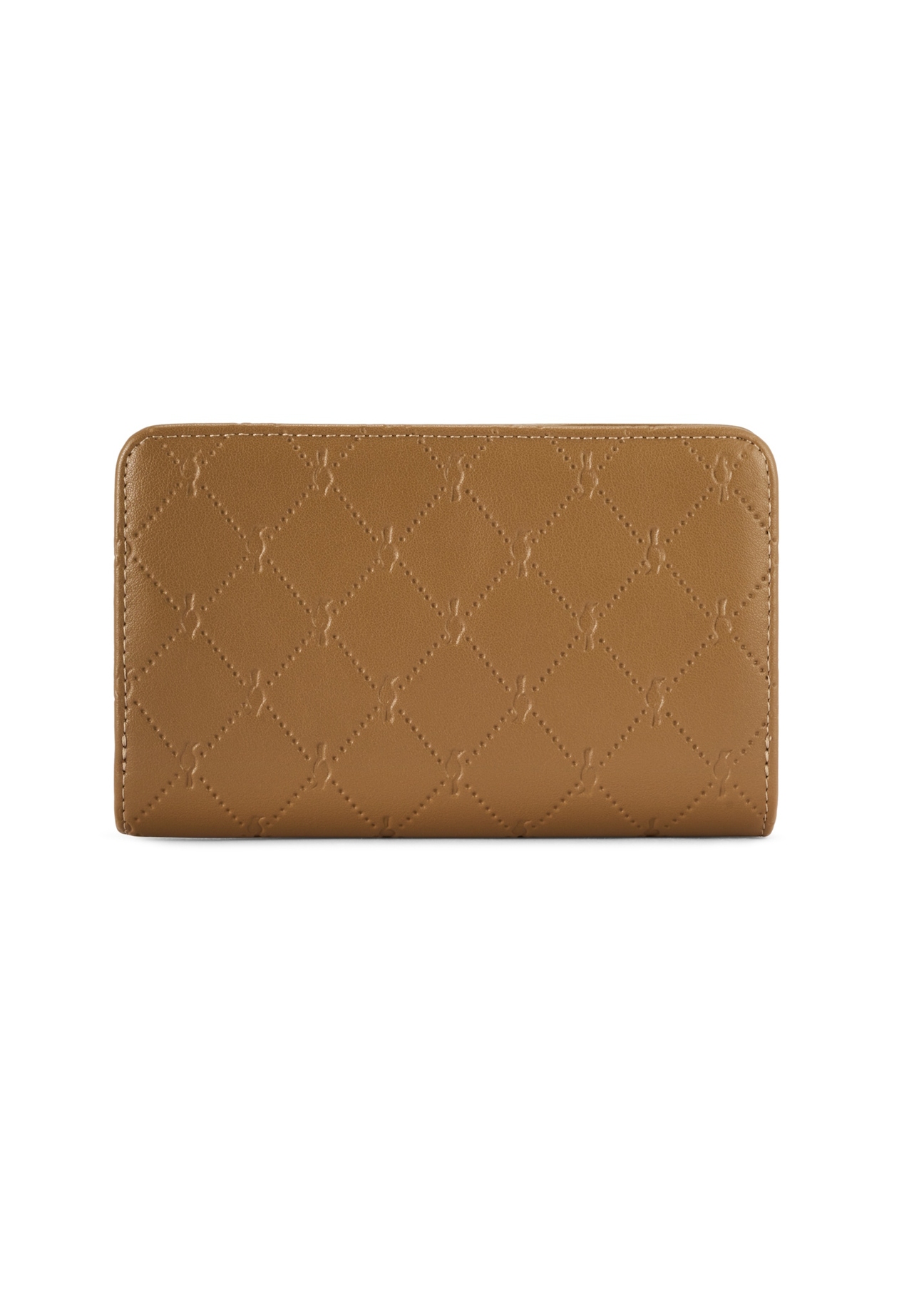 Béžová dámska peňaženka s monogramom POREC-0348A-81(Z25), pohľad zozadu na produkt na bielom pozadí.