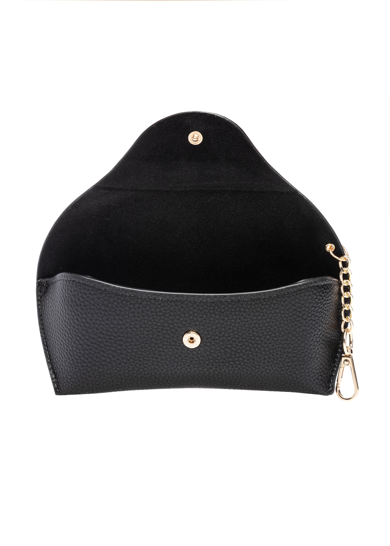 Čierne puzdro na okuliare POREC-0435-99(W26), pohľad na produkt vo vnútri na bielom pozadí.