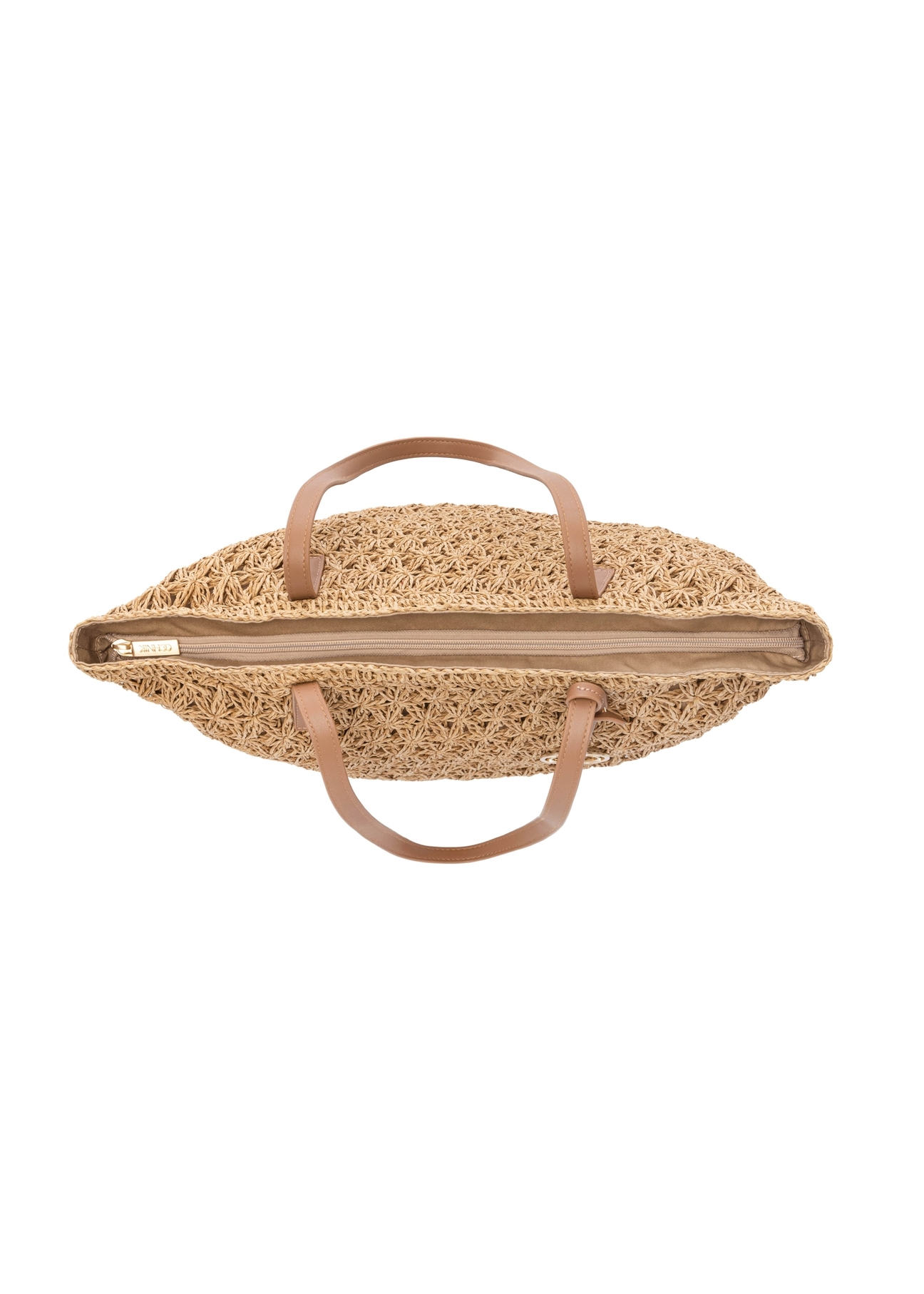 Slamená nákupná taška TOREC-1218-1E(W26) - pohľad na produkt zhora, na bielom pozadí.