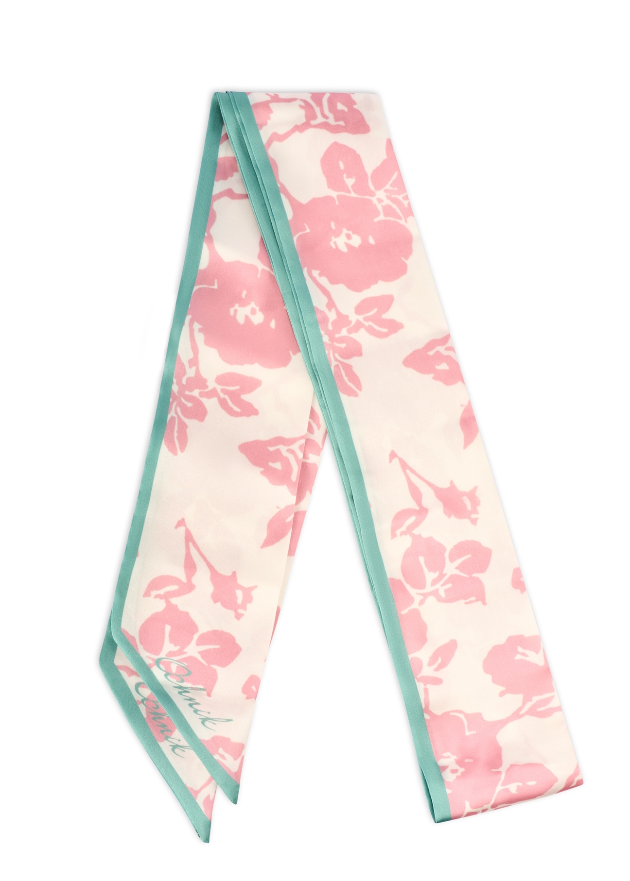 Dámska šatka s krémovým kvetinovým vzorom SZADT-0187-5P(W26), pohľad na zložený výrobok na bielom pozadí.