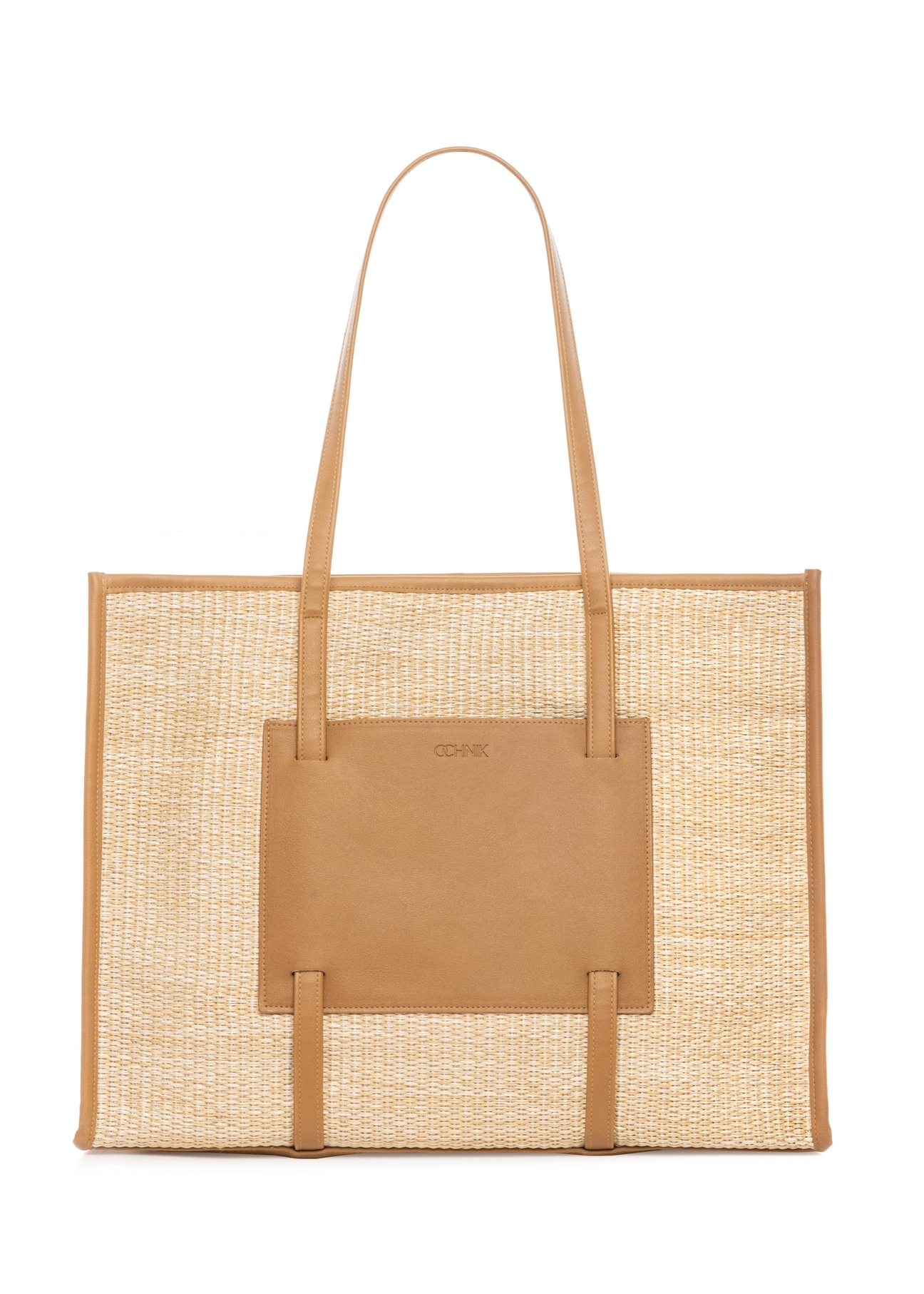 Veľká dámska slamená kabelka TOREC-1224-1E(W26) - pohľad na produkt spredu, na bielom pozadí.