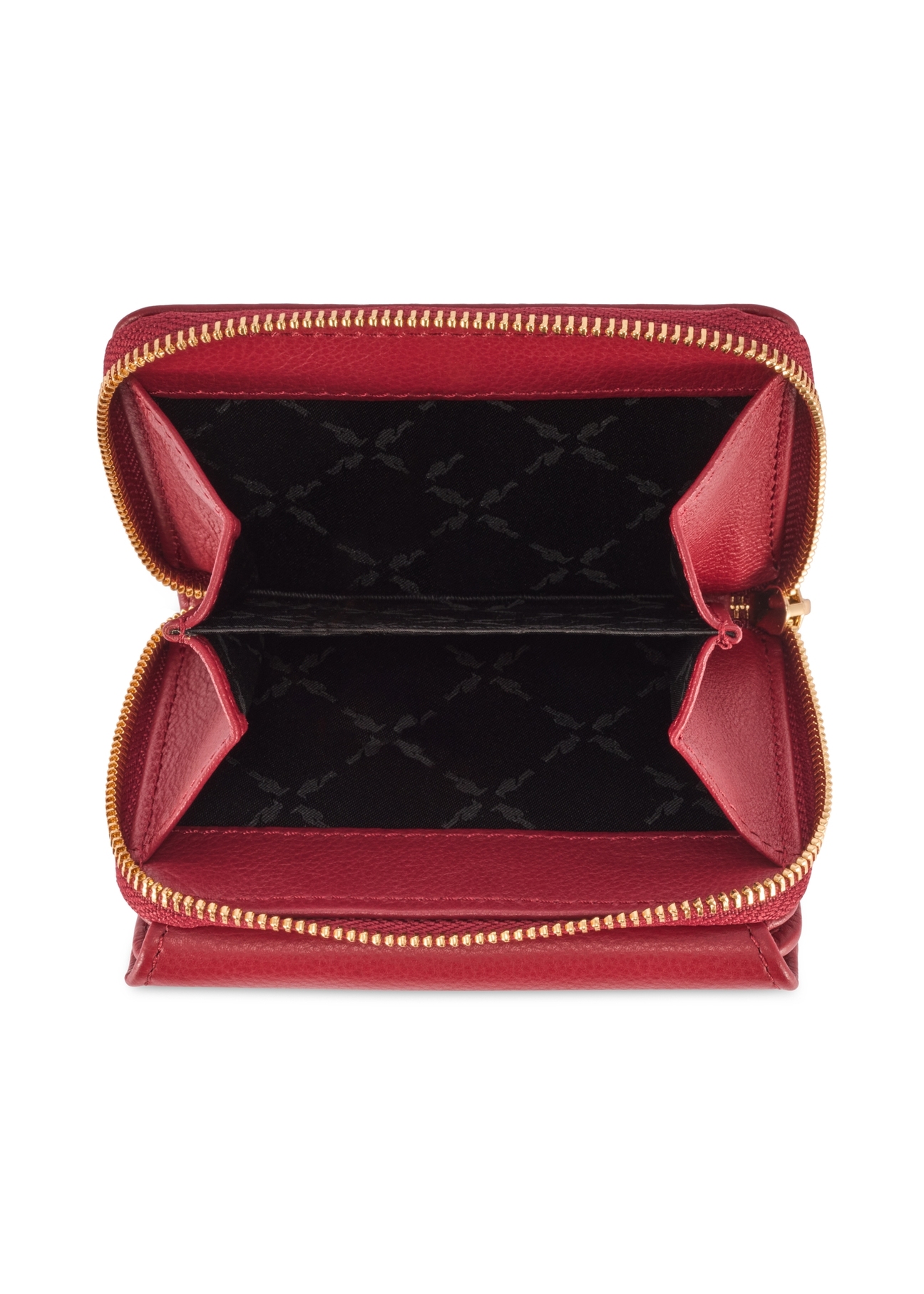 Malá červená kožená dámska peňaženka PORES-0990-4C(W26), pohľad na produkt zhora na bielom pozadí.