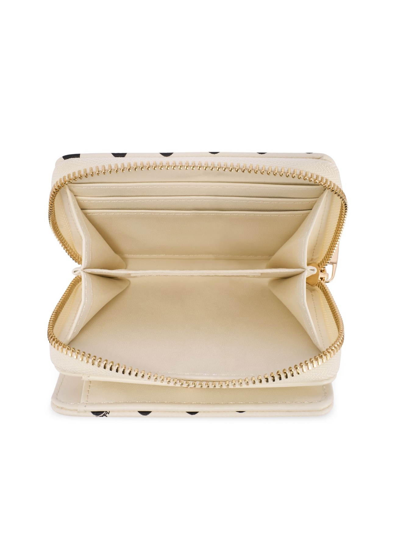 Malá béžová dámska peňaženka s logom POREC-0366-0P(W26) - pohľad na produkt zhora, na bielom pozadí.