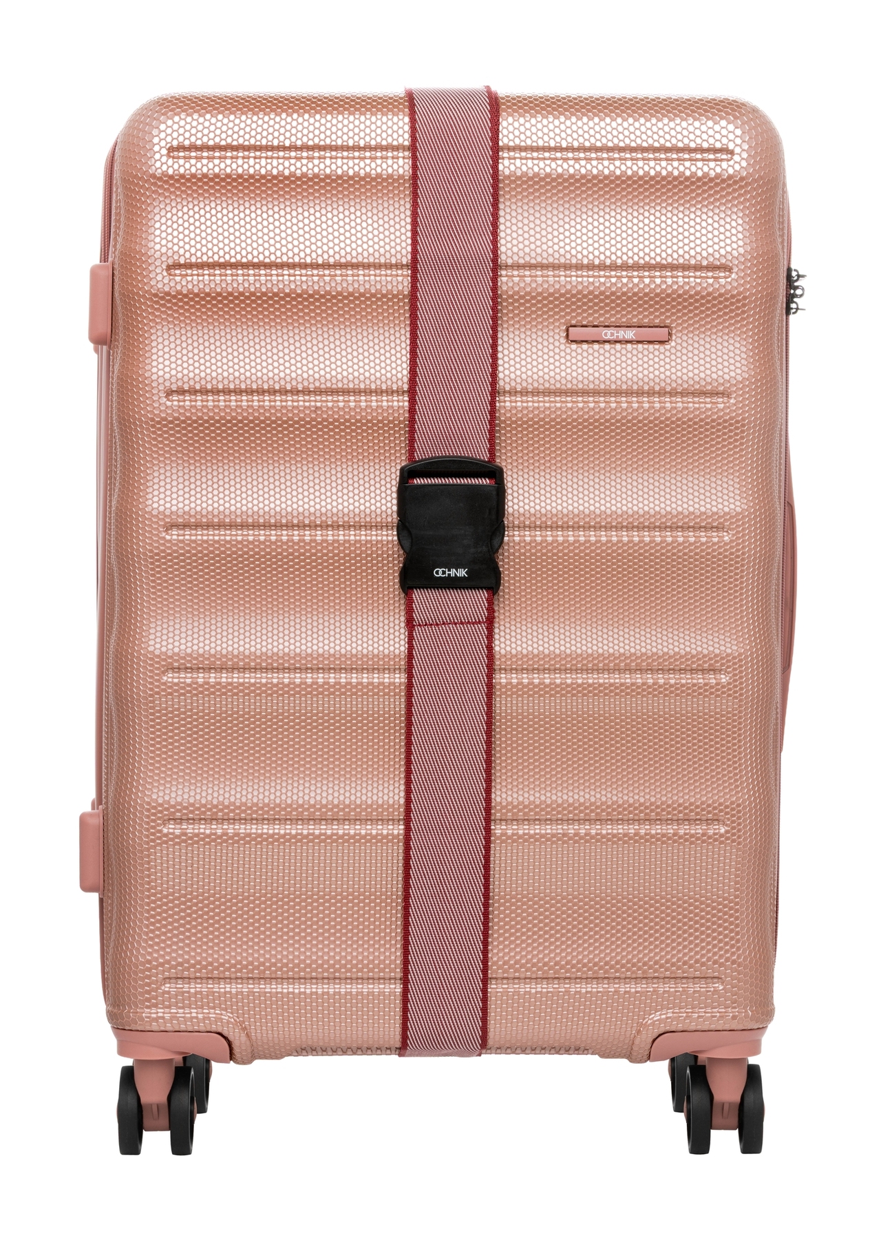 Batožinový pás AW-011-003-4P(W26), pohľad spredu na produkt na kufri na bielom pozadí.