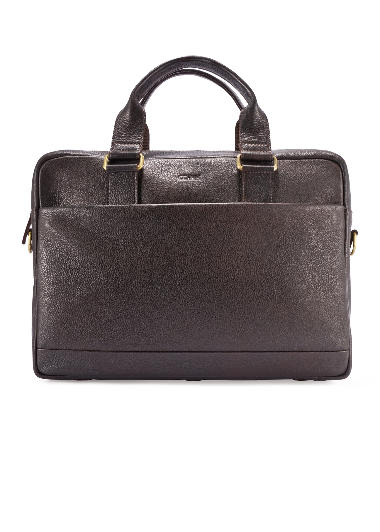 Pánska aktovka z hnedej kože TORMS-0503-1I(W26) - pohľad spredu na produkt, na bielom pozadí.