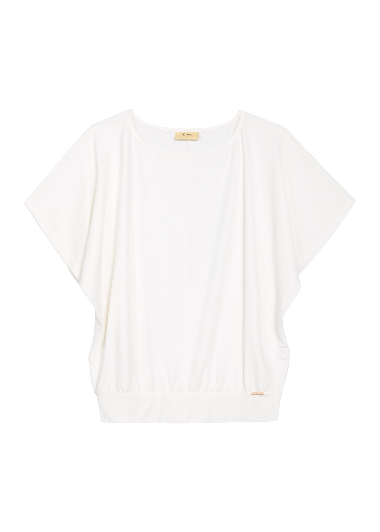 Dámska biela blúzka s manžetou BLUDT-0170-0B(W26) - pohľad spredu na bielom pozadí.