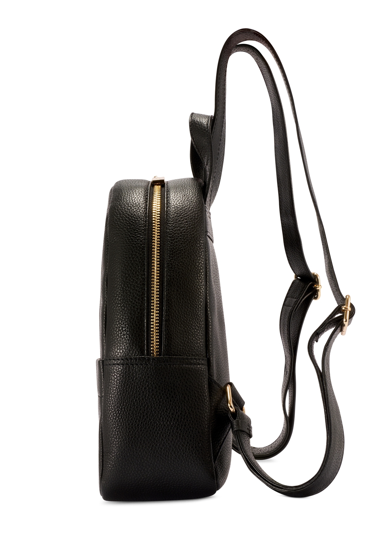 Čierny stredne veľký kožený dámsky batoh TORES-1268-9I(W26), bočný pohľad na produkt na bielom pozadí.