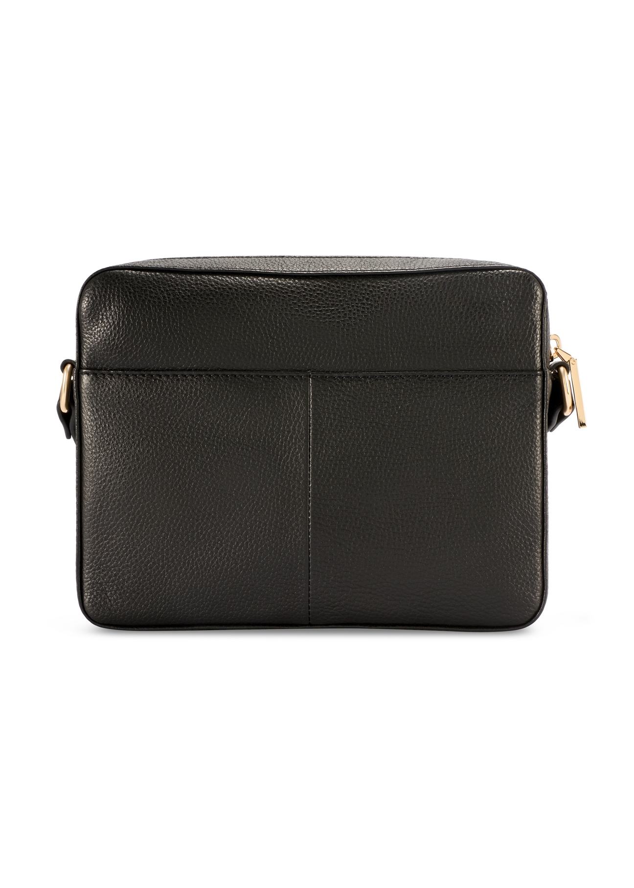 Čierna malá kožená dámska kabelka TORES-1269-9I(W26), pohľad na produkt zozadu na bielom pozadí.