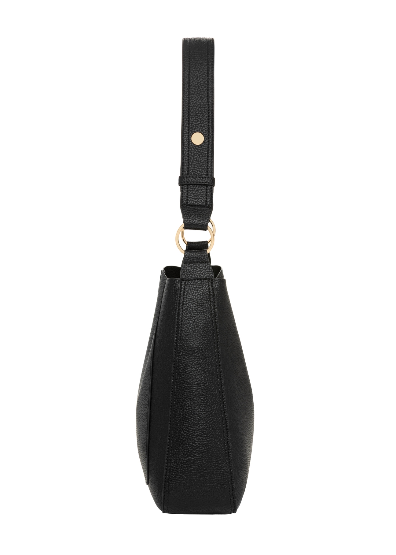 Čierna dámska hobo kabelka TOREC-1257-9I(Z26) - bočný pohľad na produkt na bielom pozadí.