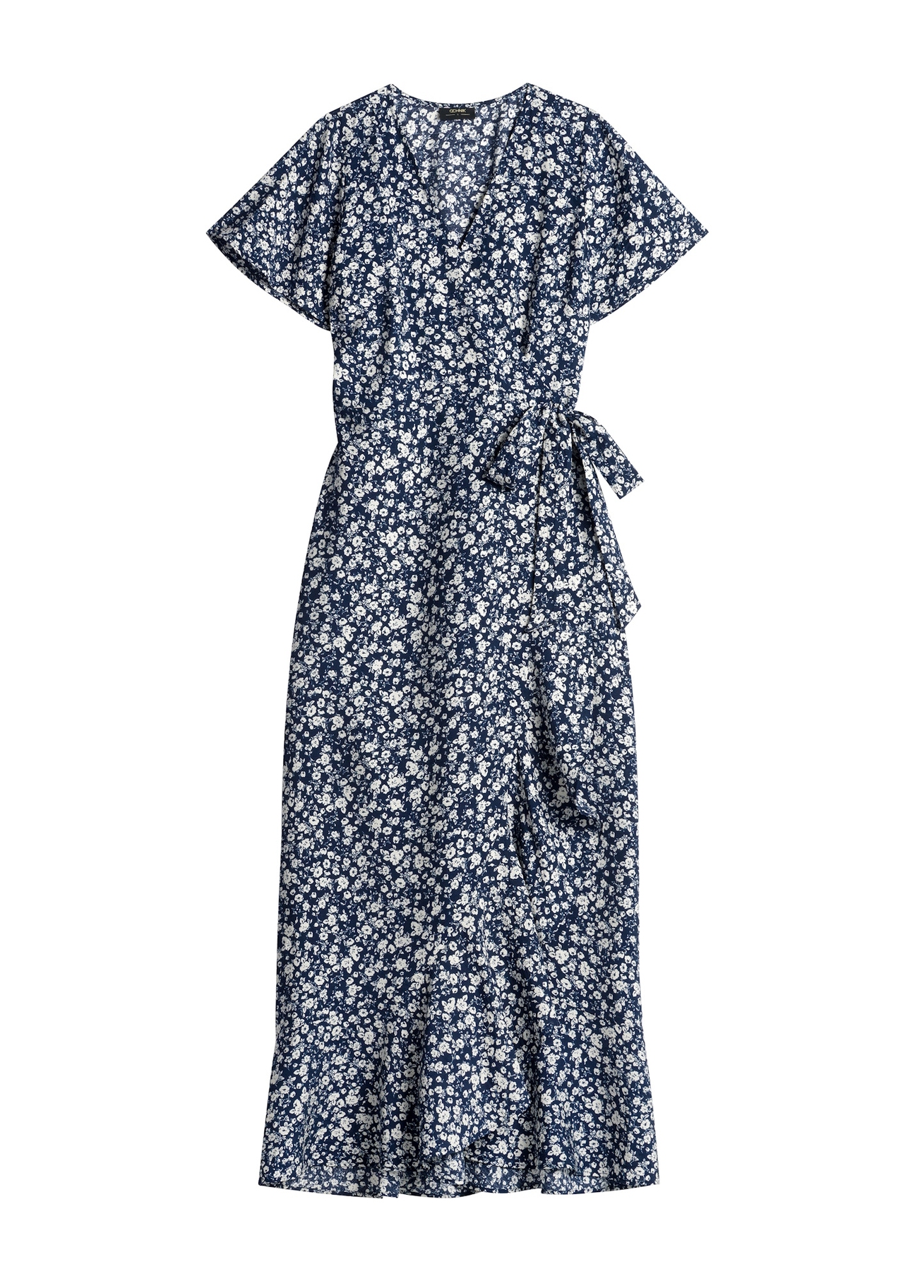 Dlhé kvetinové šaty SUKDT-0233-7P(W26), pohľad spredu na bielom pozadí.