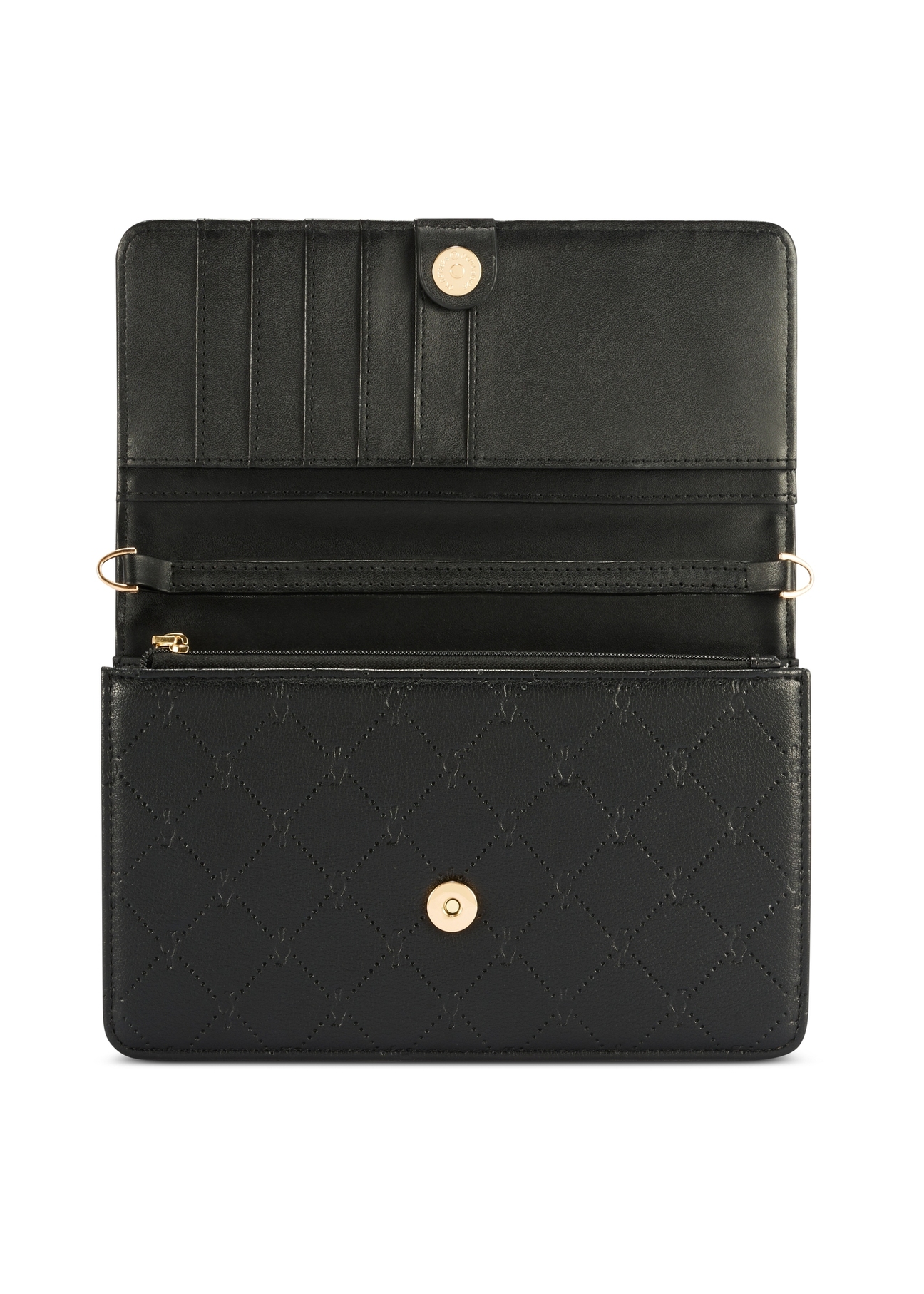 Malá dámska kabelka v čiernej farbe TOREC-1178-9P(W26), pohľad spredu na bielom pozadí.