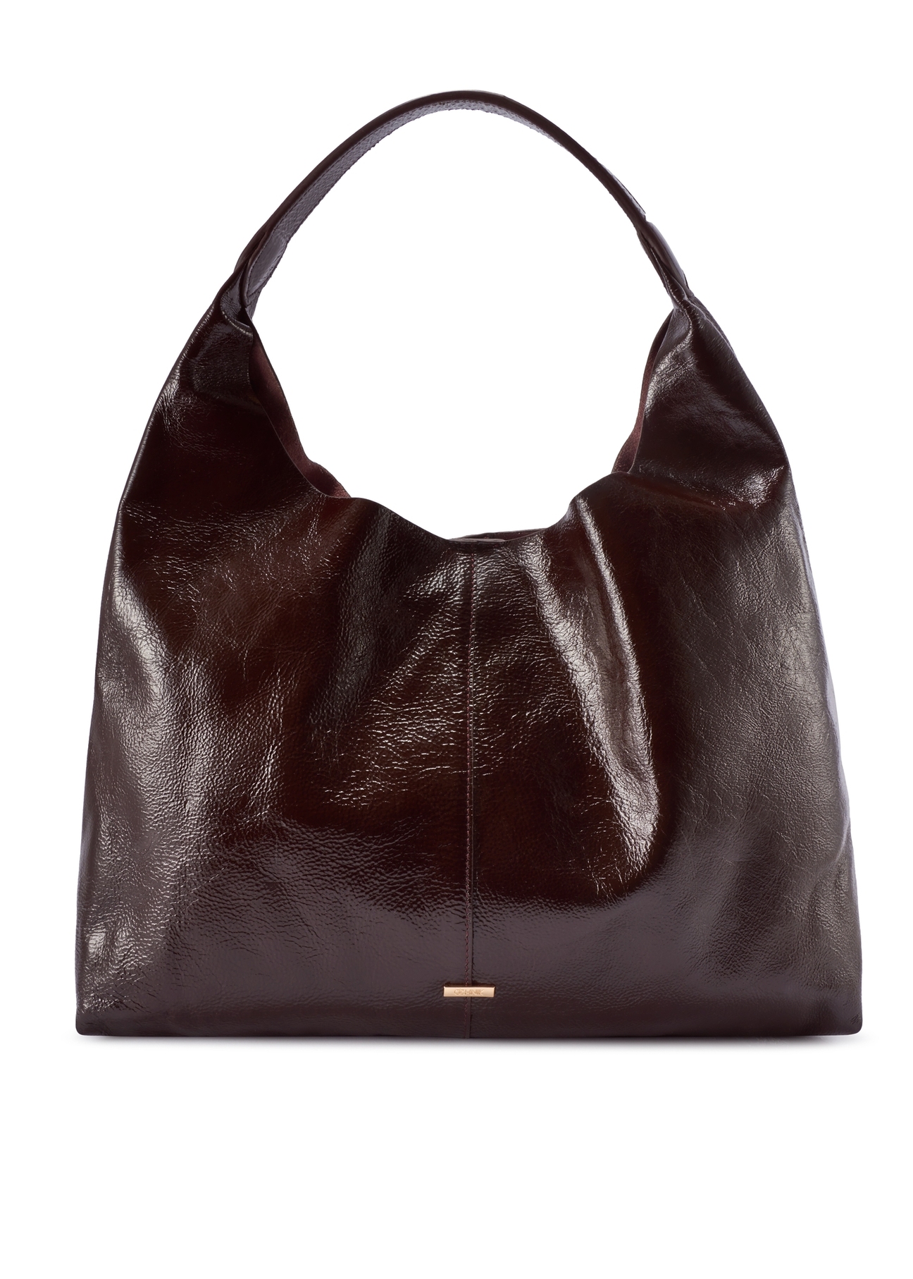 Veľká hnedá kožená dámska kabelka TORES-1179-1I(W26), pohľad spredu na bielom pozadí.