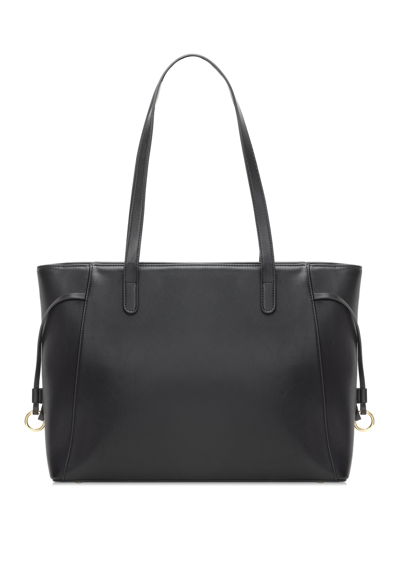 Čierna nákupná taška TOREC-1029-99(W26), pohľad na produkt zozadu na bielom pozadí.