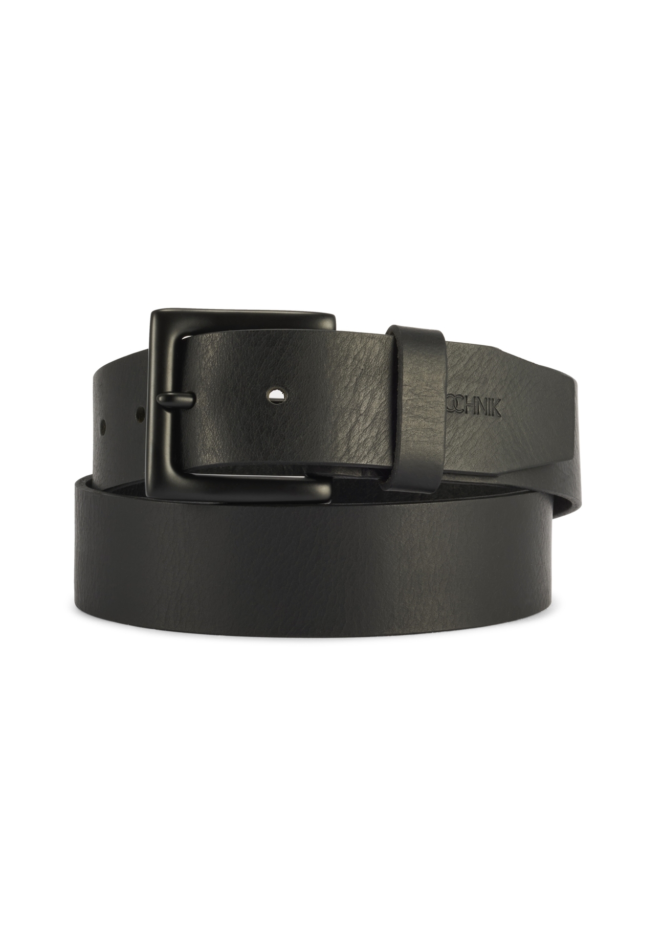 Black men's leather belt PASMS-0271-99(Z25), product view from the front on a white background.