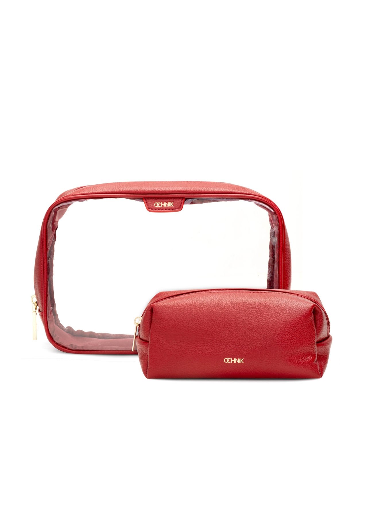 Veľká červená dvojdielna dámska kozmetická taška TOREC-0874A-41(Z25), pohľad na produkt s kozmetickou taškou na bielom pozadí.