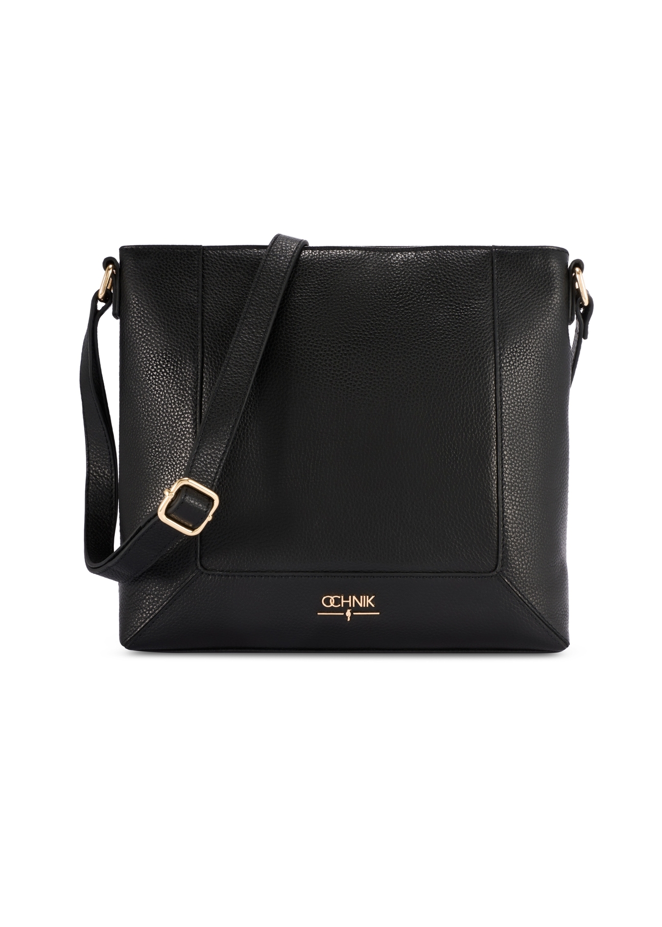 Čierna kožená dámska kabelka TORES-1265-9I(W26) - pohľad spredu na produkt, na bielom pozadí.