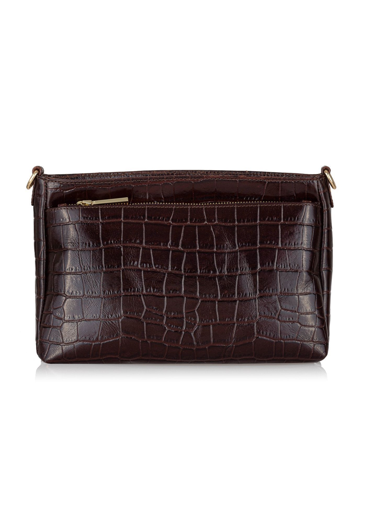 Dámska kožená hnedá taška cez rameno TORES-0940E-89(Z25), pohľad na produkt zozadu na bielom pozadí.