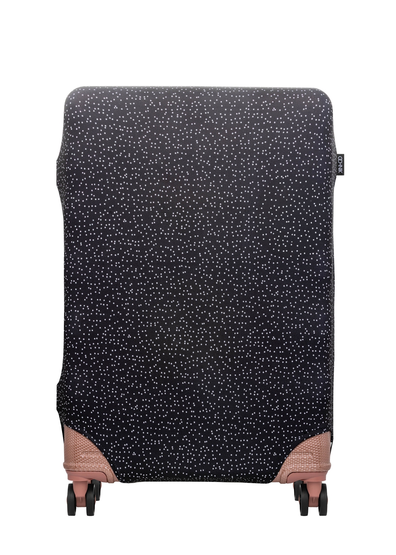 Veľký obal na kufor s bodkami AW-013-0007-9P-L(W26), pohľad na produkt spredu na kufri.