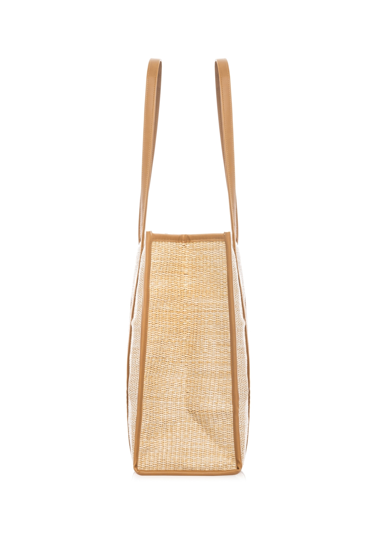 Veľká dámska slamená kabelka TOREC-1224-1E(W26) - bočný pohľad na produkt, na bielom podklade.